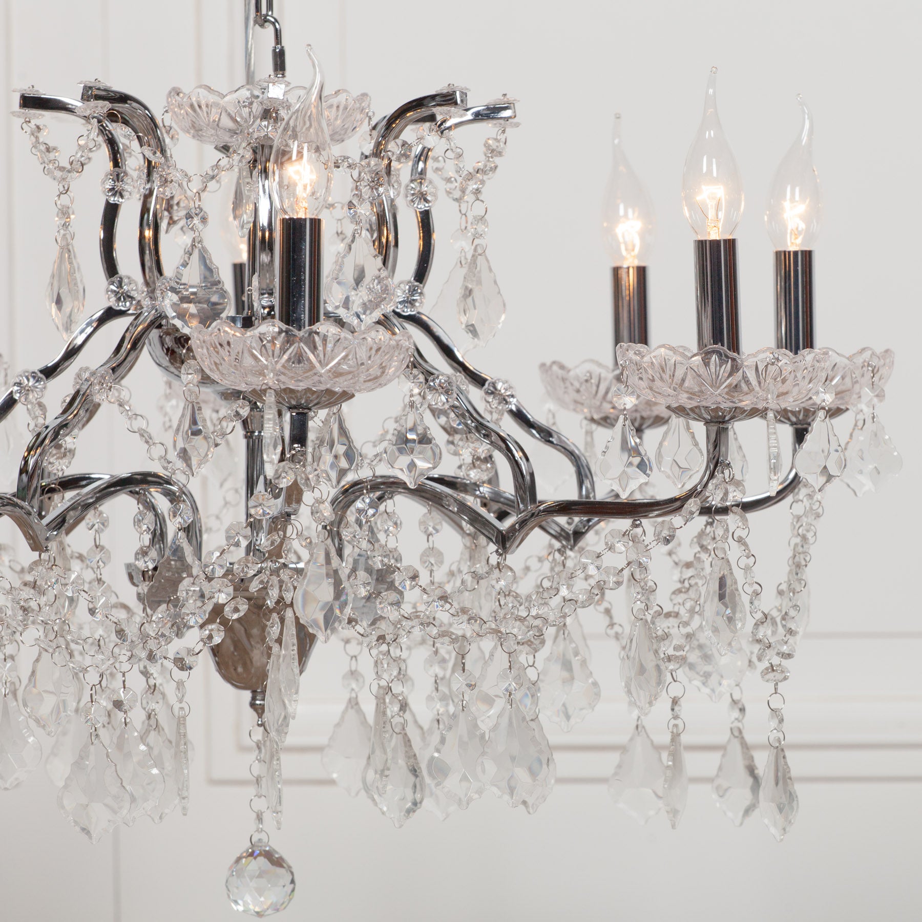Chrome Colour Large 8 Arm French Style Shallow Cut Glass Chandelier