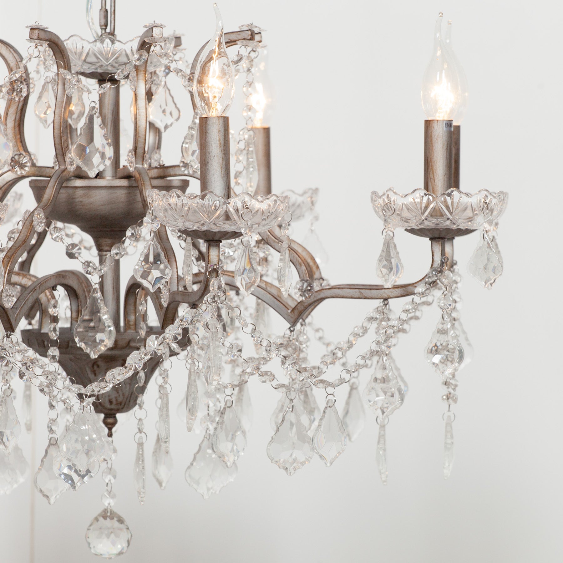 Antique Silver Colour Large 8 Arm French Style Shallow Cut Glass Chandelier