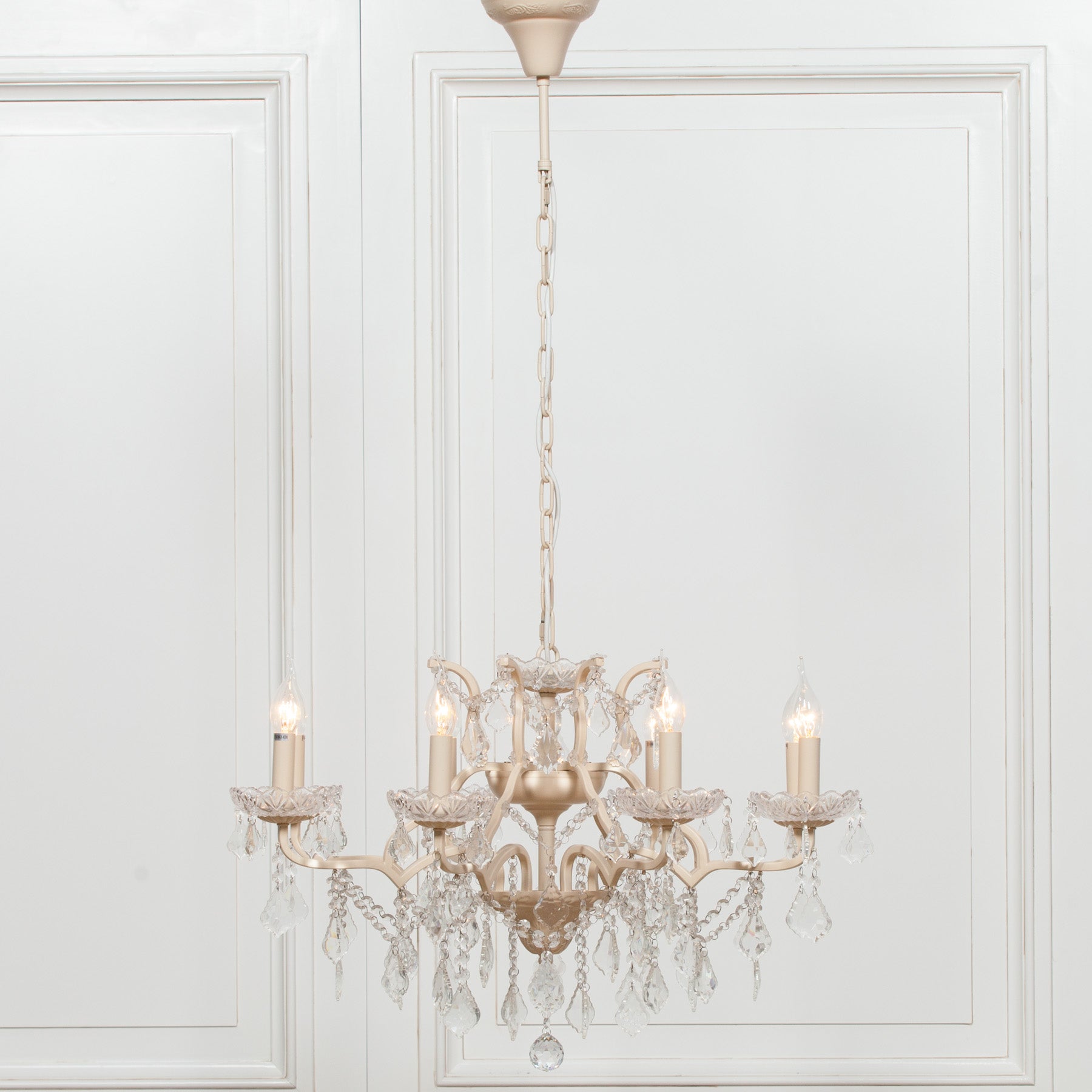 Peachy Cream Colour Large 8 Arm French Style Shallow Cut Glass Chandelier