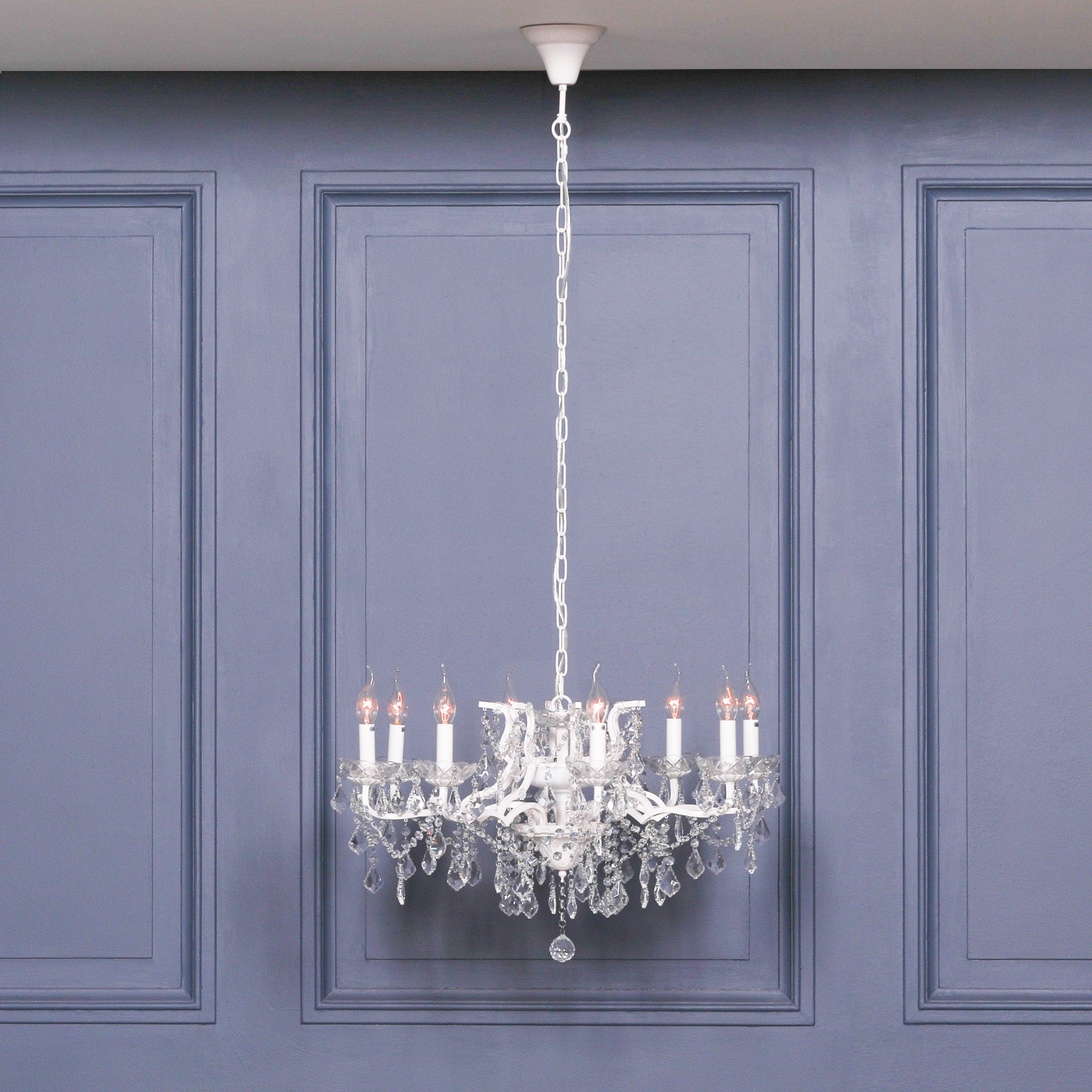 Shabby White Colour Large 8 Arm French Style Shallow Cut Glass Chandelier