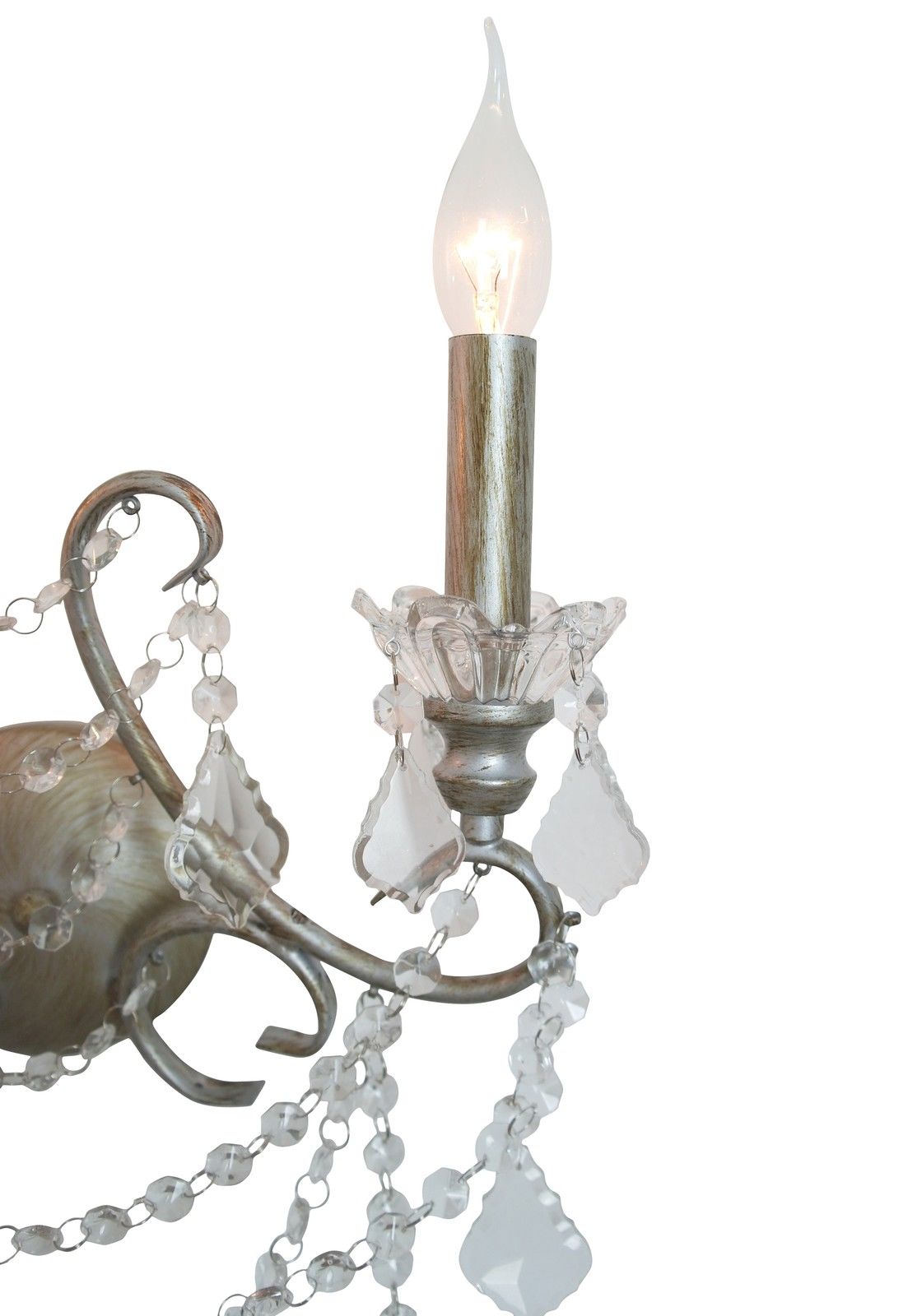 Antique Silver Colour 2 Arm Shallow Cut Glass Chandelier Style Wall Light