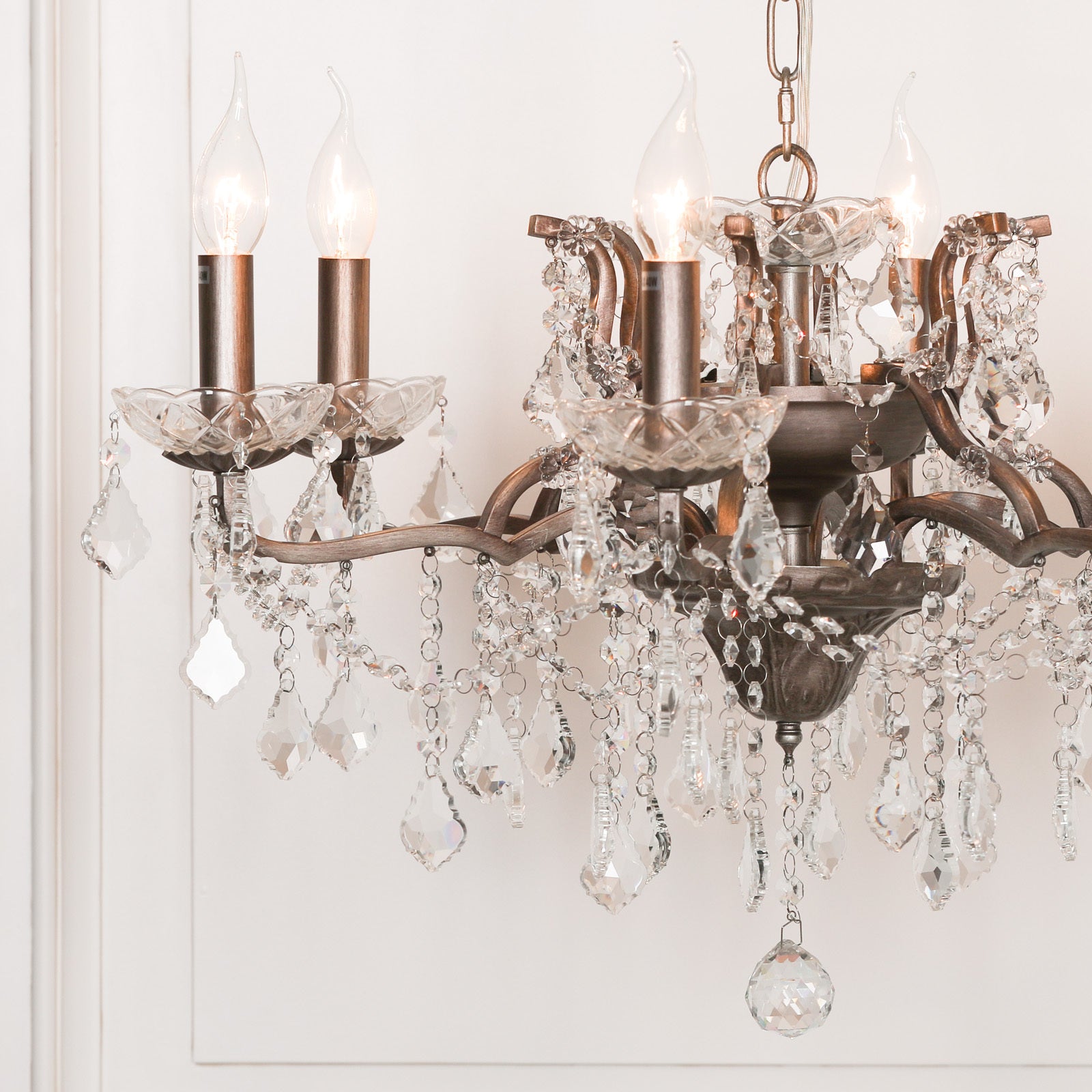 Antique Silver Colour 6 Arm French Style Shallow Cut Glass Chandelier