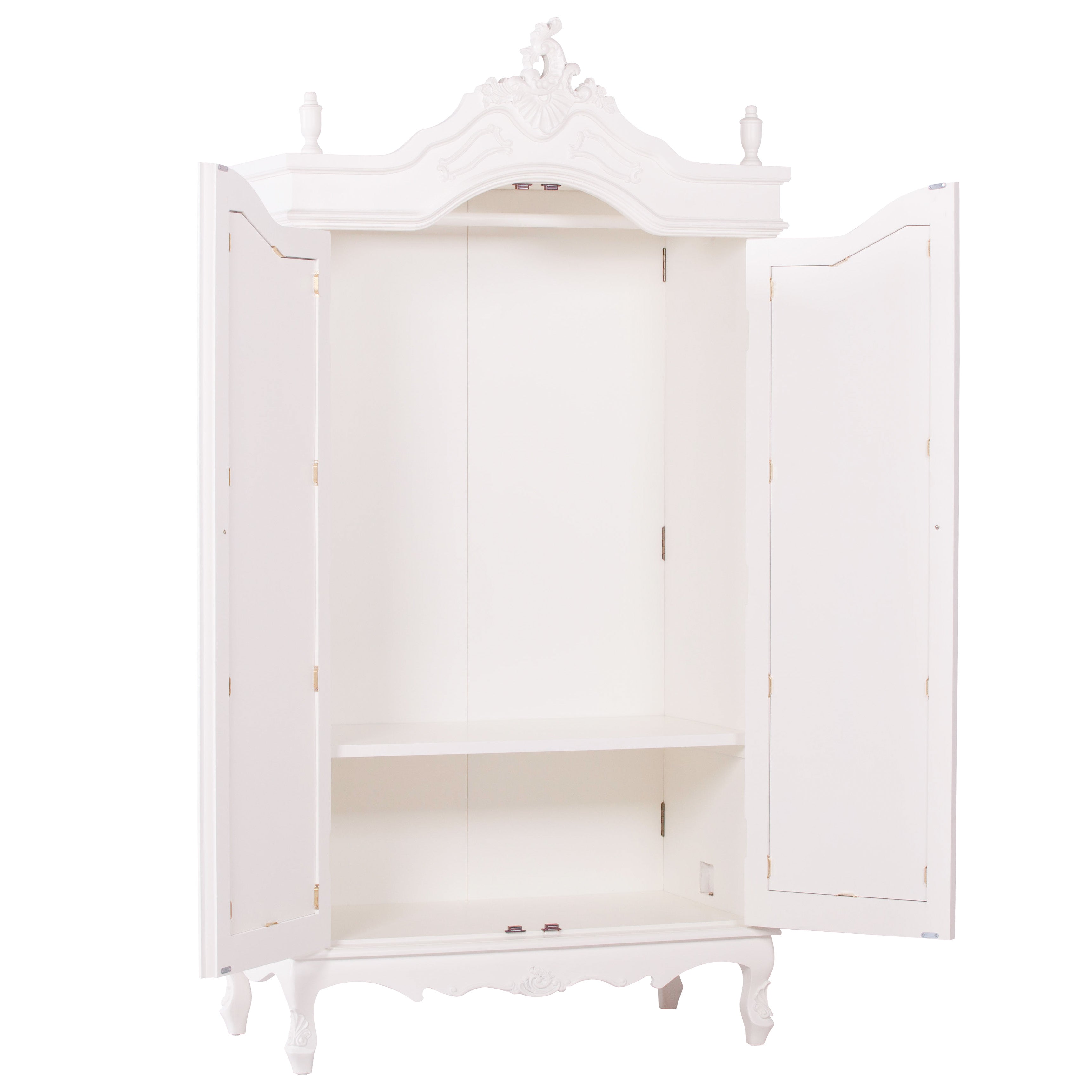 Large Double Size French Shabby Chic Style Carved Hardwood Armoire With Mirrors in Cream Colour