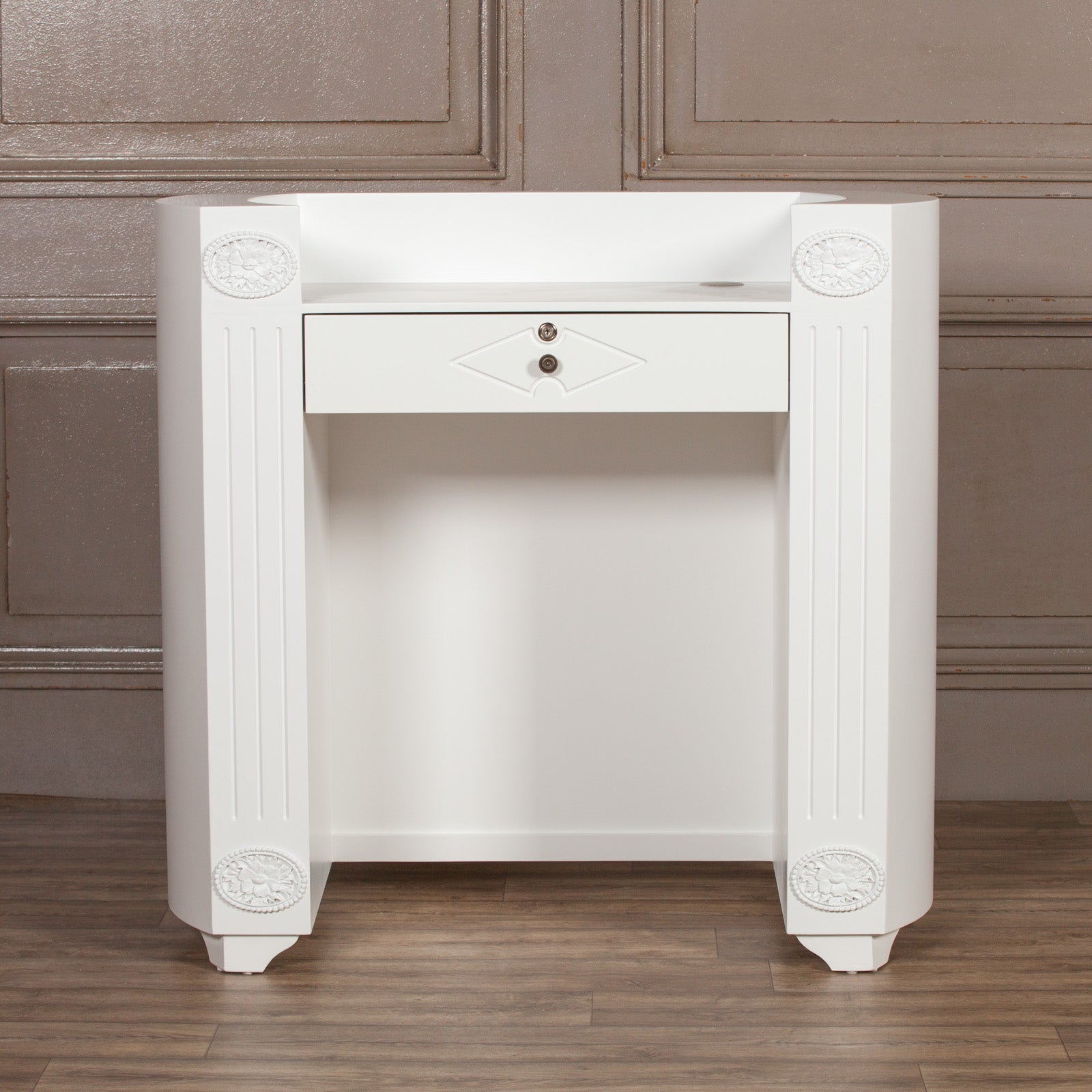 Shabby Chic Style Office Furniture Curved Reception Desk with Lock in White Colour