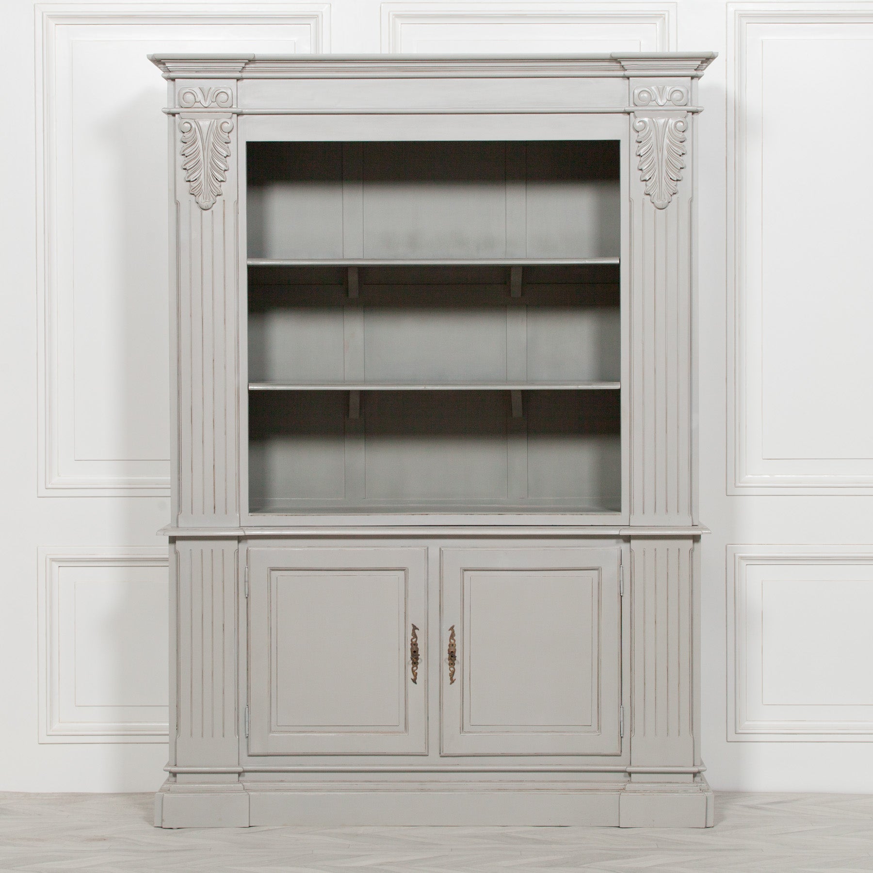 French Country Style Large Grey Open Bookcase in Antique Grey Colour