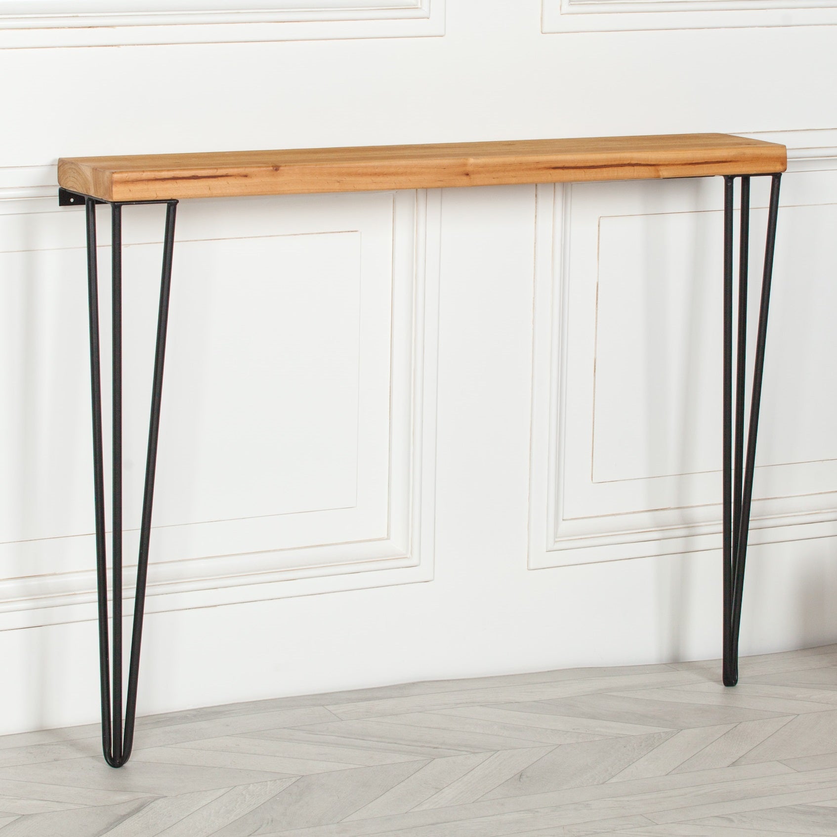 Pine Wood & Metal Industrial Style 77cm Hairpin Hall Console Table
