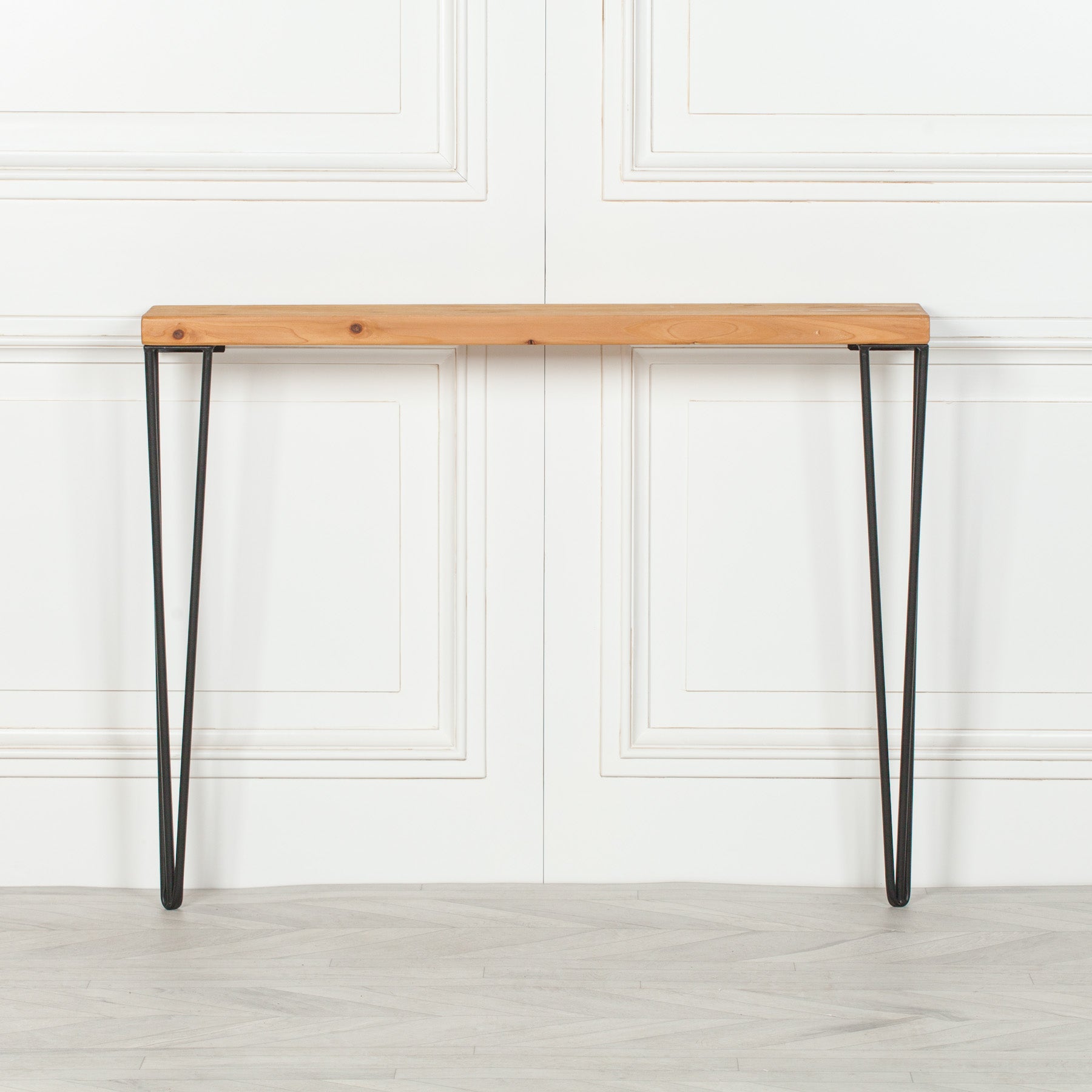 Pine Wood & Metal Industrial Style 77cm Hairpin Hall Console Table