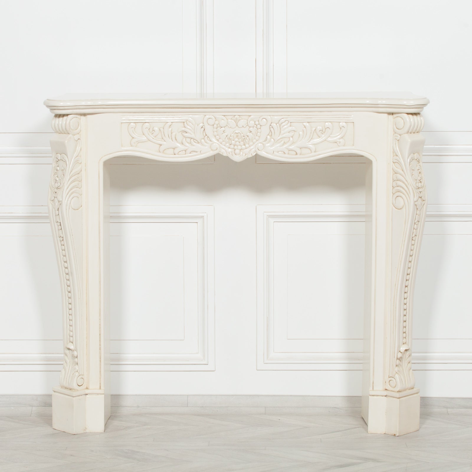 French Classical Style Hand Carved Ivory White Aged Colour Fire Surround