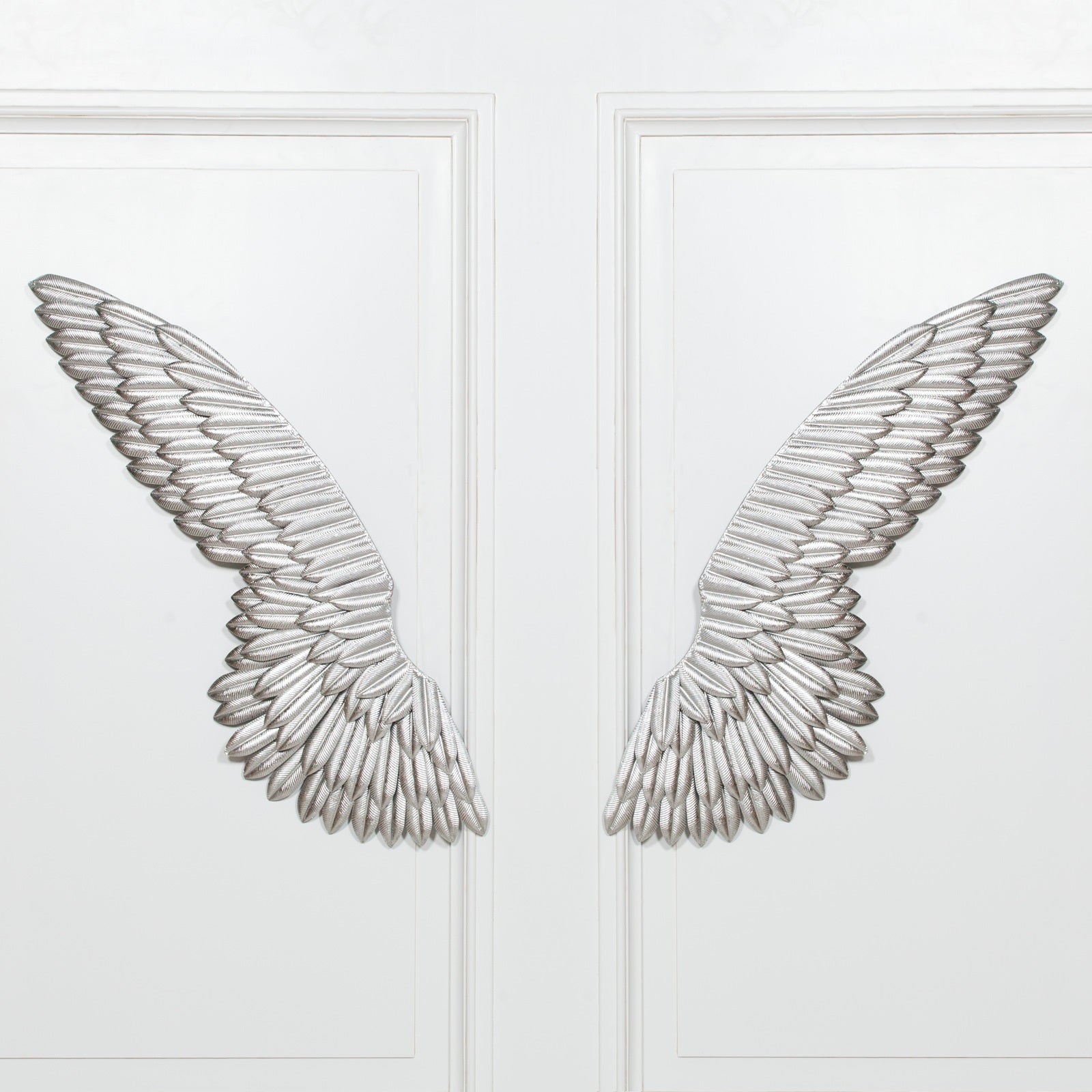 Large Pair of Metal Angel Wings Wall Art Ornament in Silver Colour