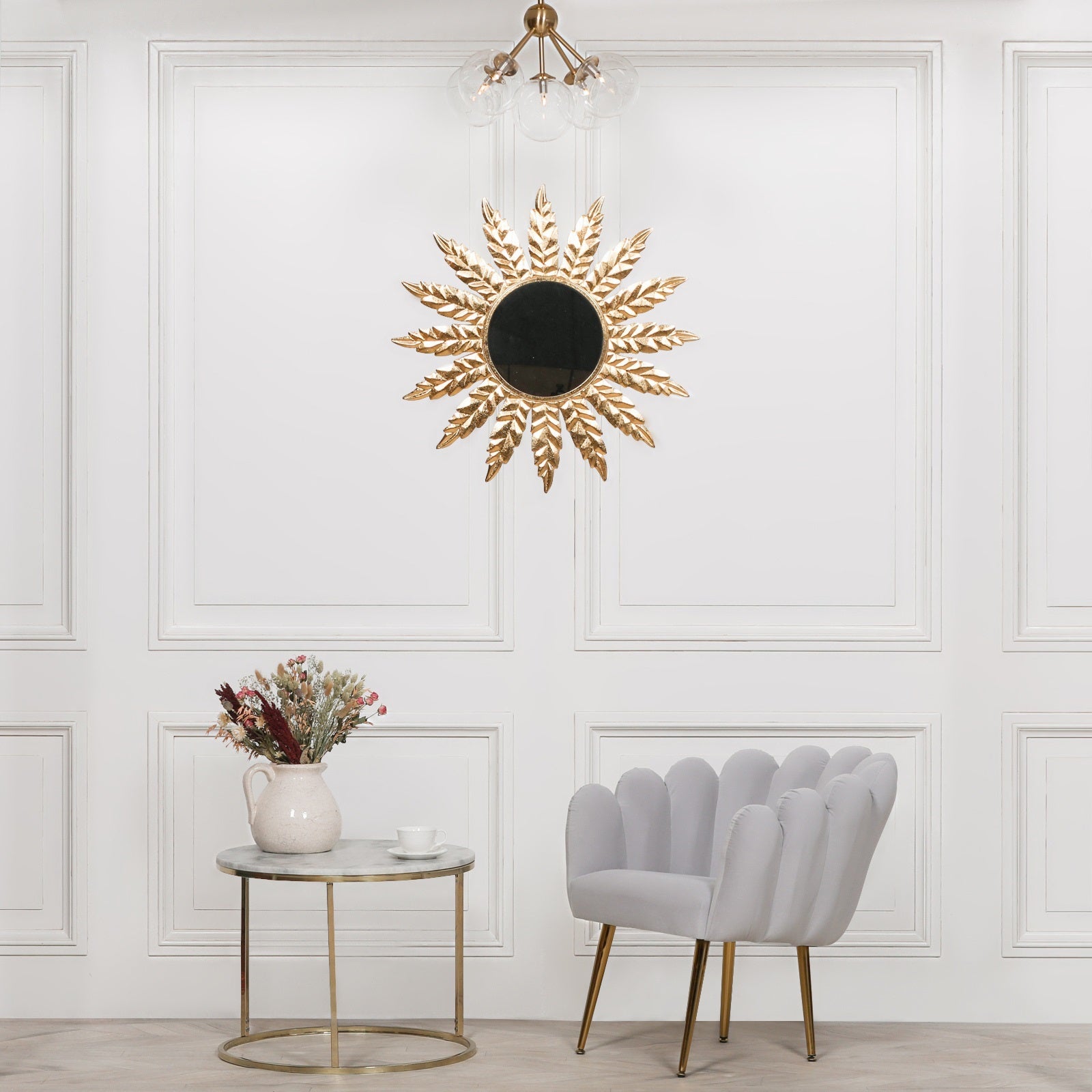 Retro Style Round Gold Flower Metal Frame 76cm Wall Mirror