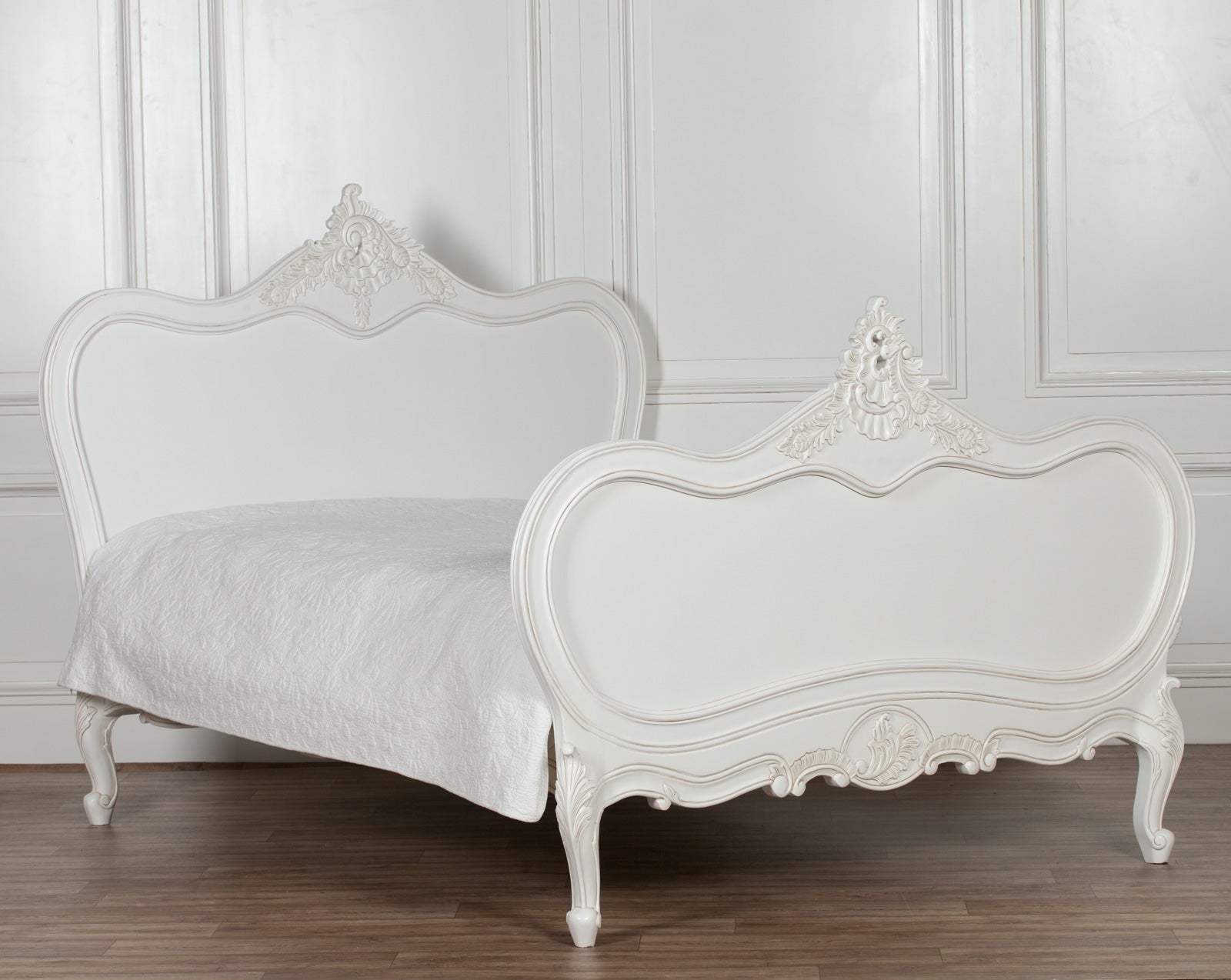 French Chateau 4ft6 Double Size Solid Mahogany Wood White Painted Bed