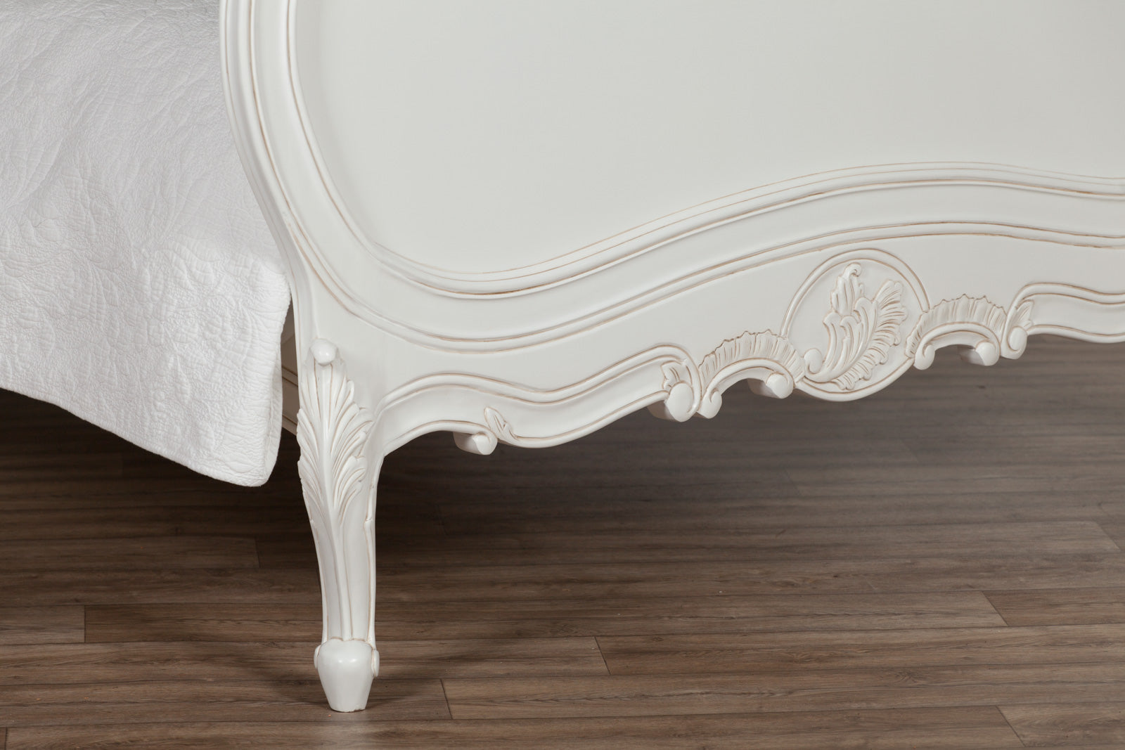 French Chateau 5ft King Size Solid Mahogany Wood White Painted Bed