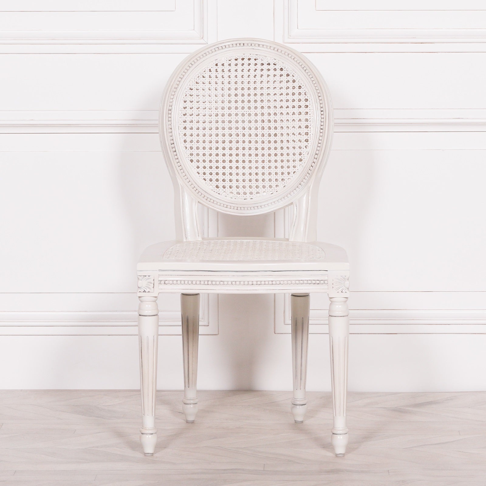 French Chateau Style Mahogany Wood Carved Dining Chair in White Colour