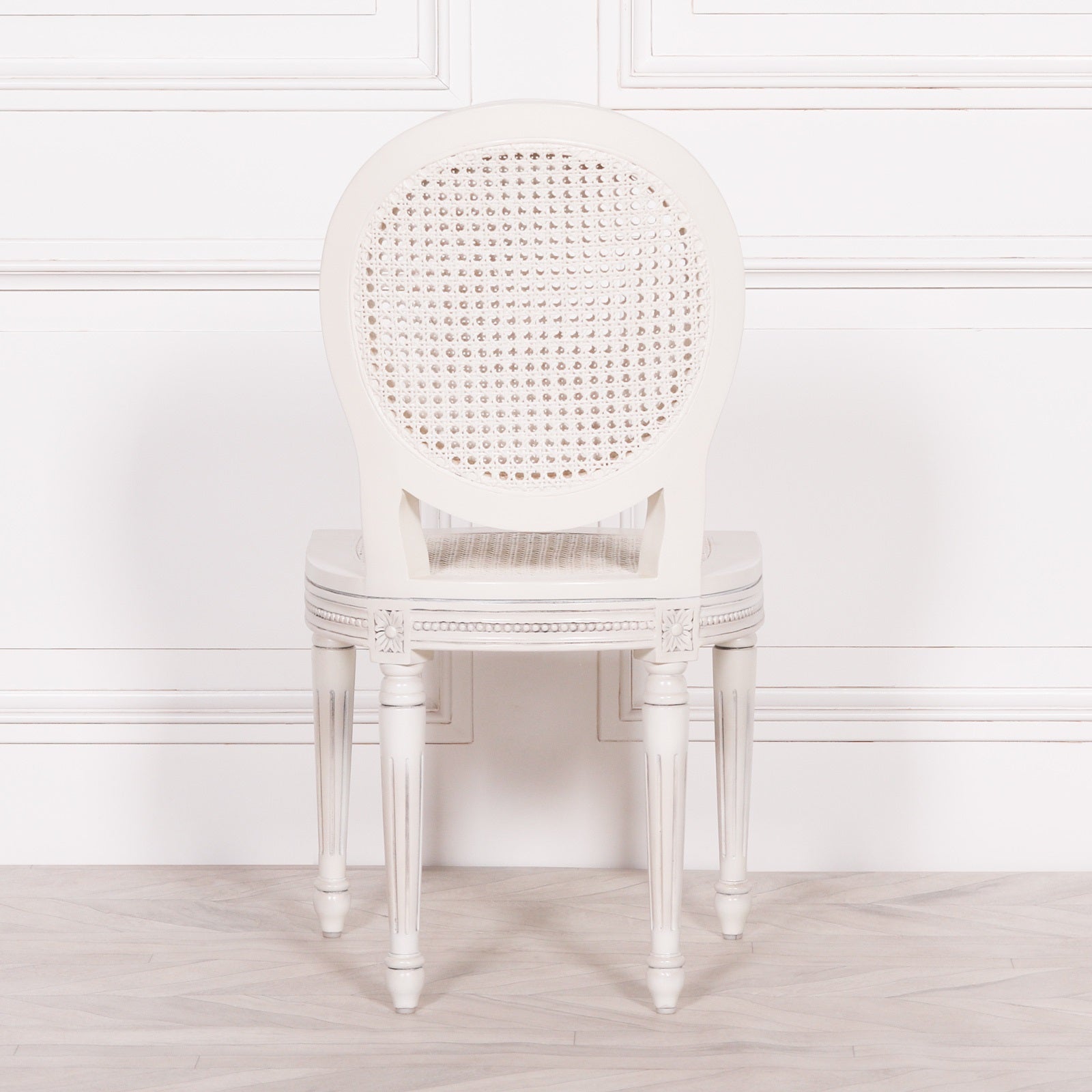 French Chateau Style Mahogany Wood Carved Dining Chair in White Colour