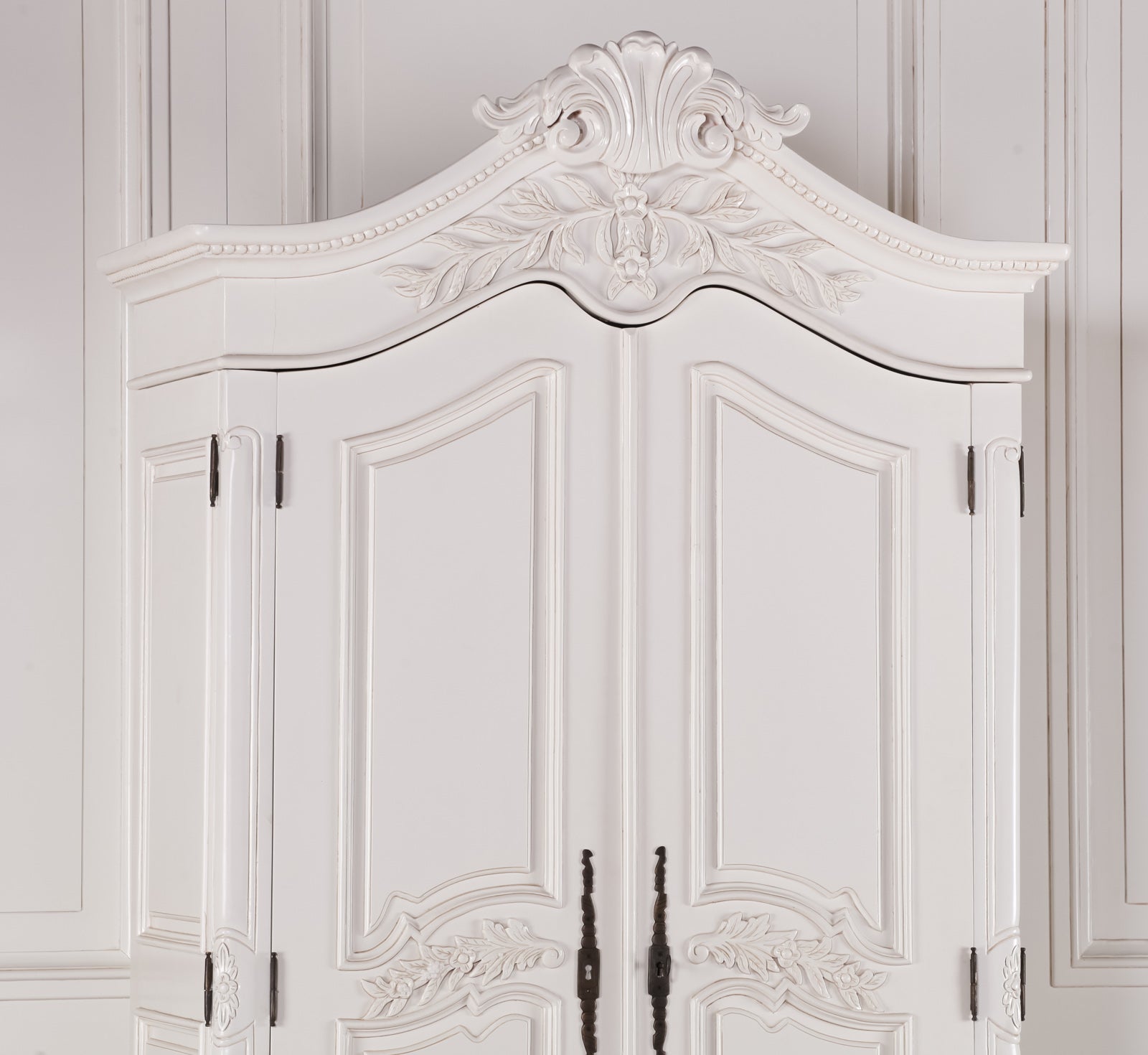 French Chateau Style Mahogany Wood Carved Double Armoire in White Colour