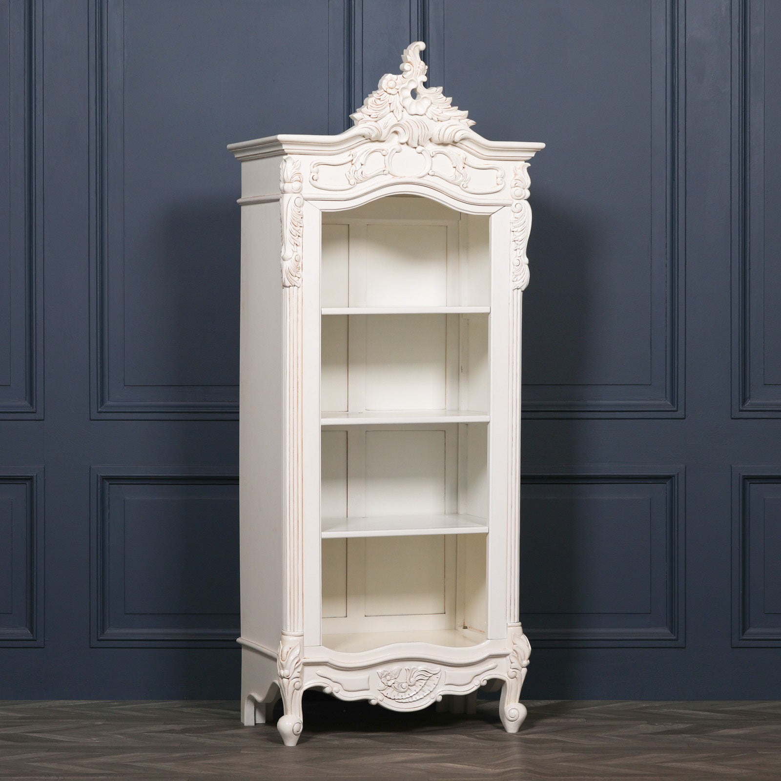 French Shabby Chic Style Carved Wooden Bookcase in White Colour