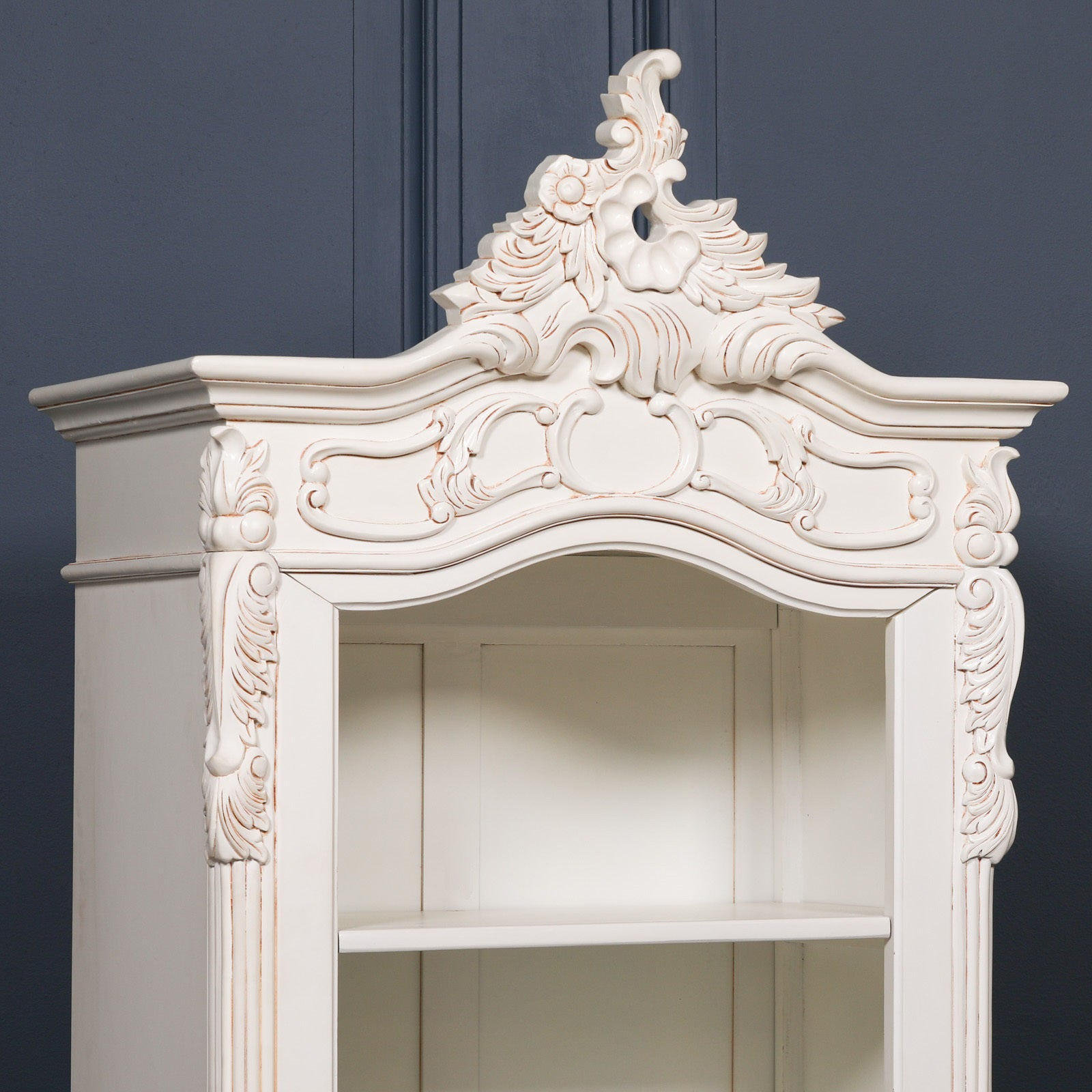 French Shabby Chic Style Carved Wooden Bookcase in White Colour
