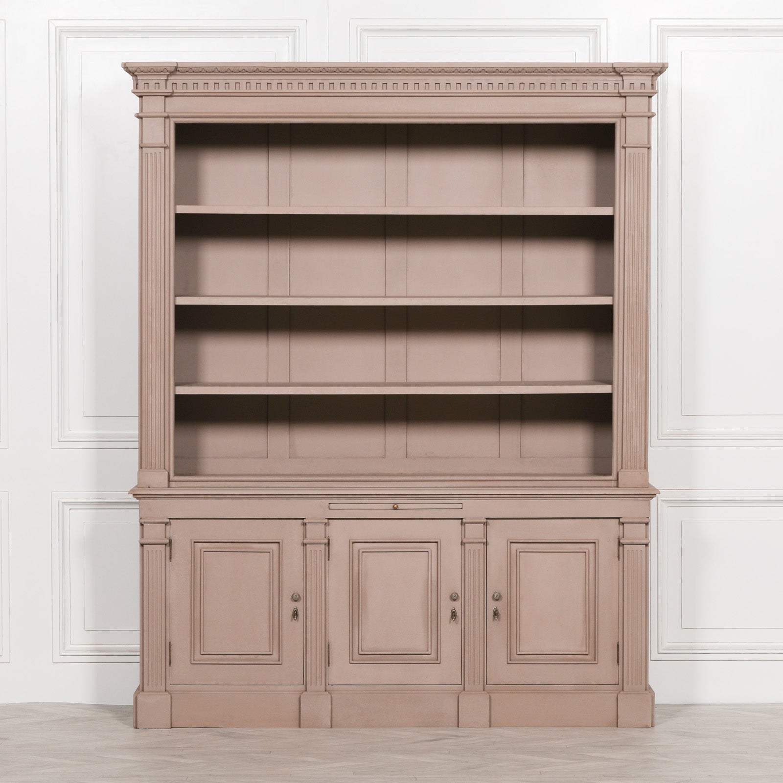 French Style Hand Carved Taupe Colour Painted Wooden Display Cabinet Dresser Bookcase