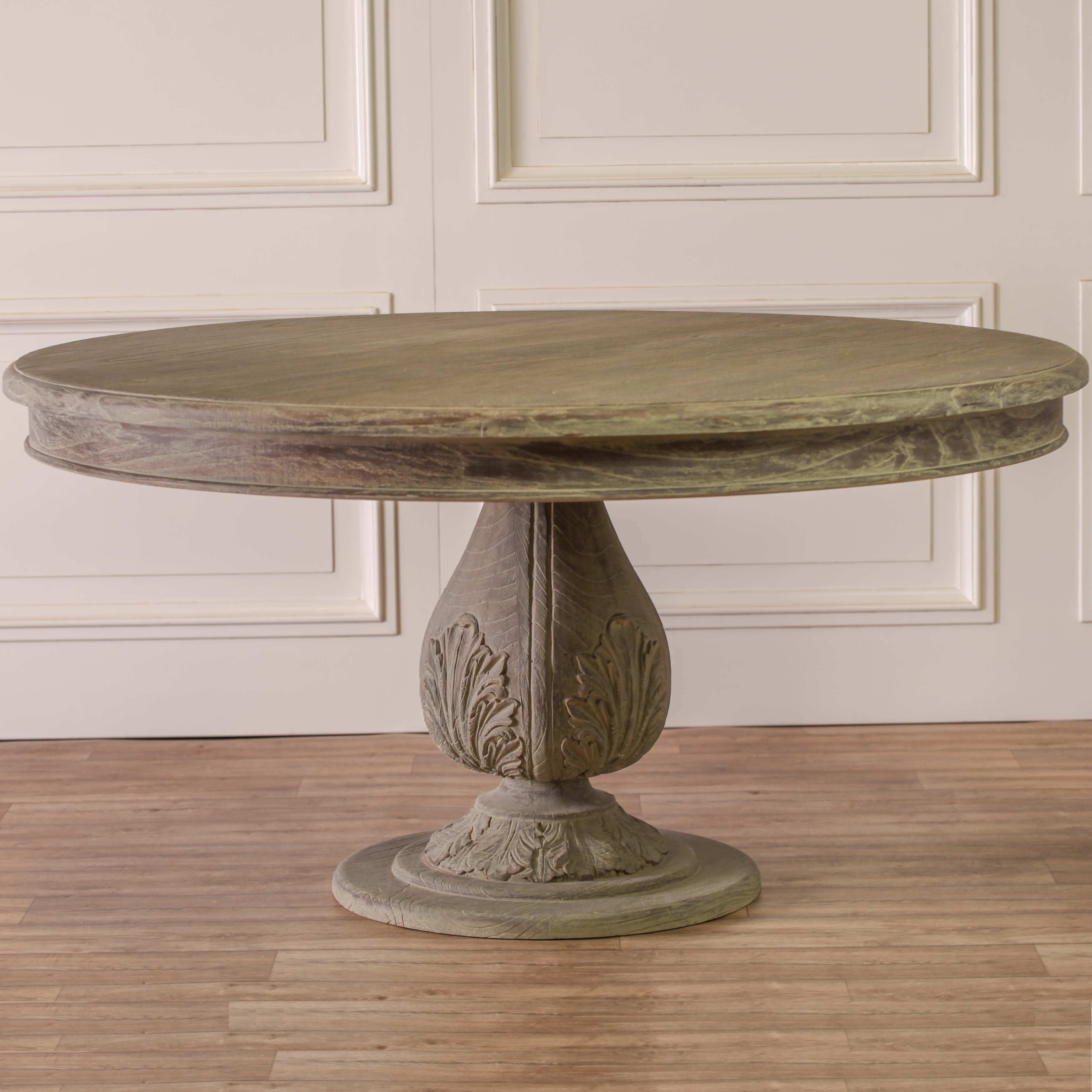 Rustic Style Hardwood Washed Effect Large 150cm Round Acorn Pedestal Dining Table