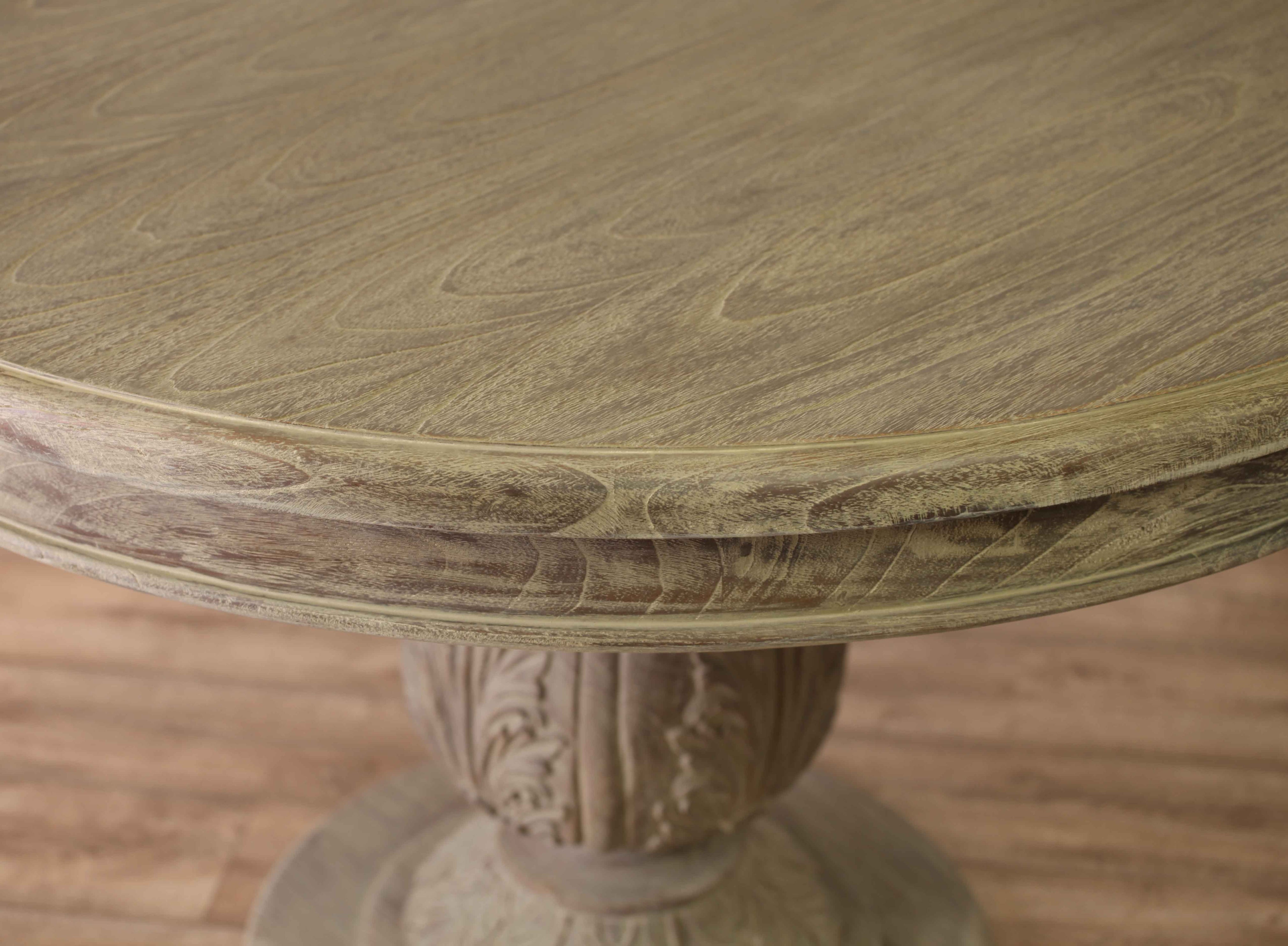 Rustic Style Hardwood Washed Effect Large 150cm Round Acorn Pedestal Dining Table