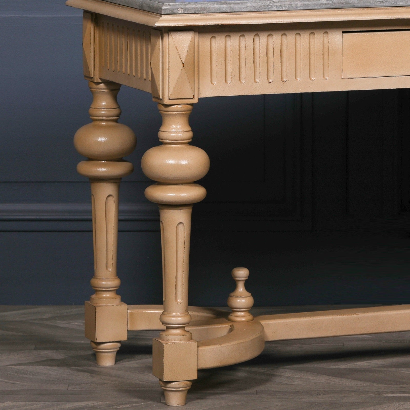 Italian Style Distressed Console Table With Stone Top and Drawer