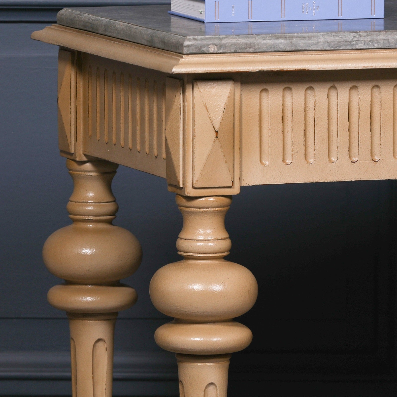 Italian Style Distressed Console Table With Stone Top and Drawer