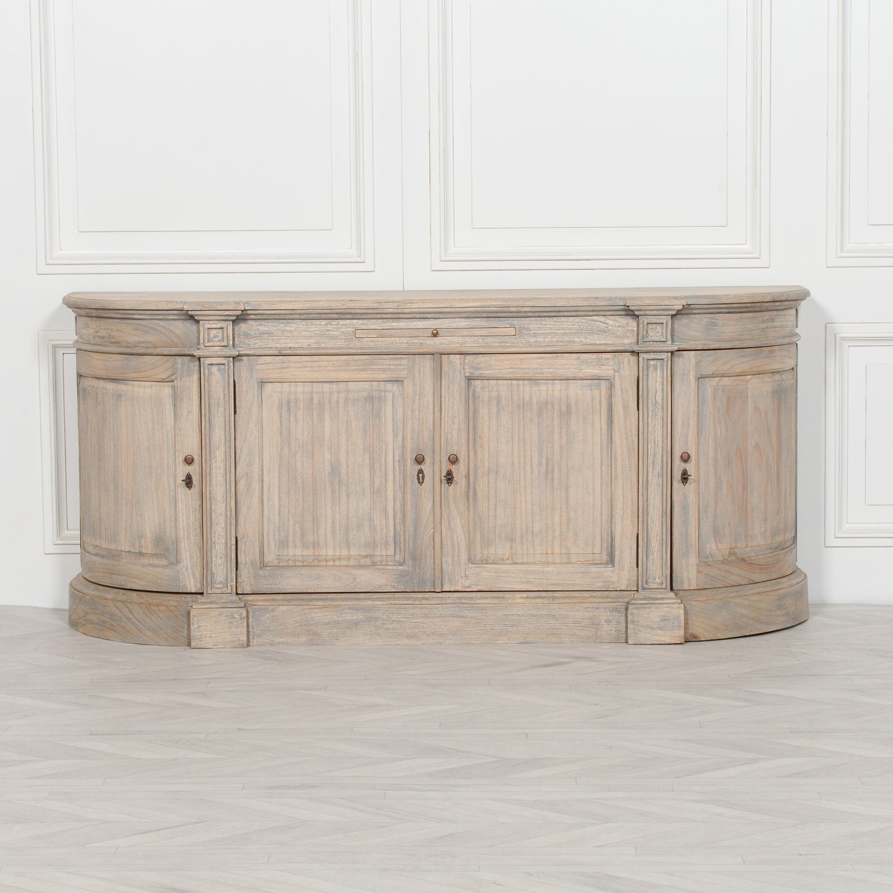 Large Distressed Mahogany Wood Rustic Style Buffet Sideboard with 4 Doors and Pull Out Platform Tray