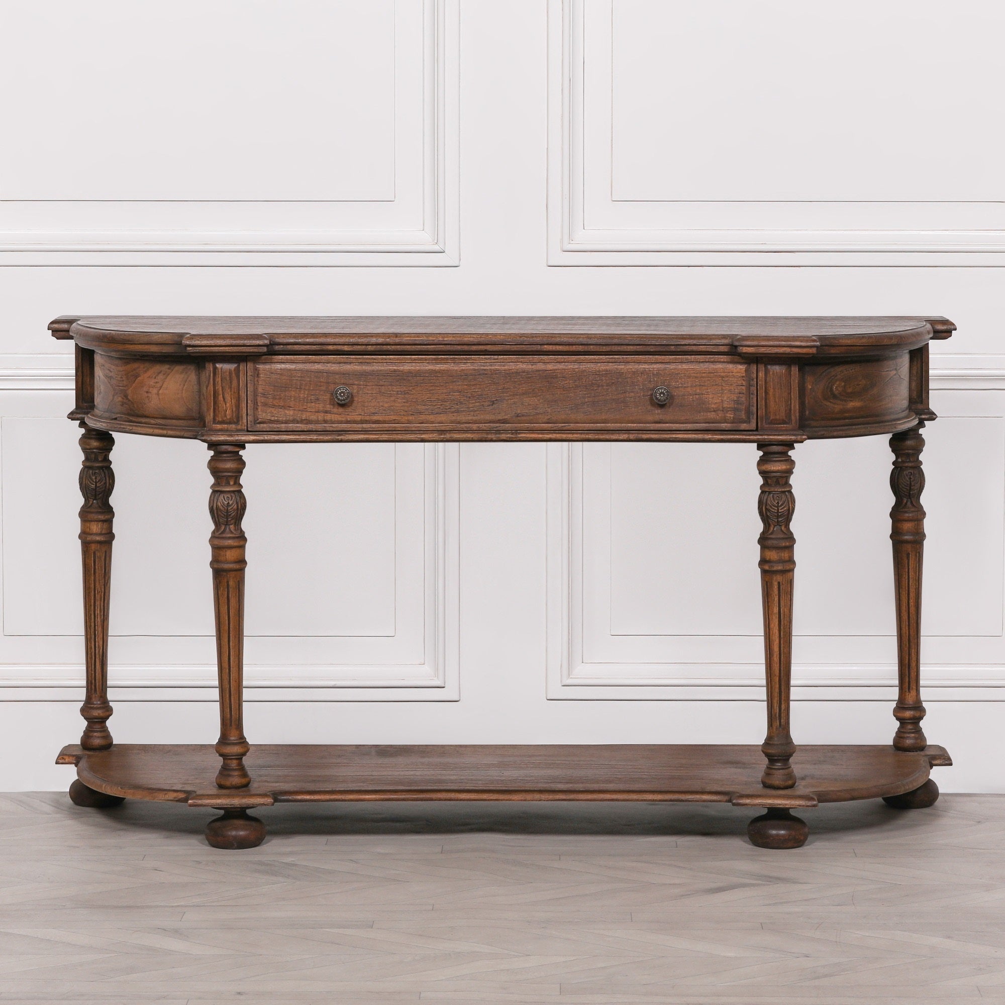 Rustic Dark Wood Finish Art Deco Style Large 151cm Chunky Console