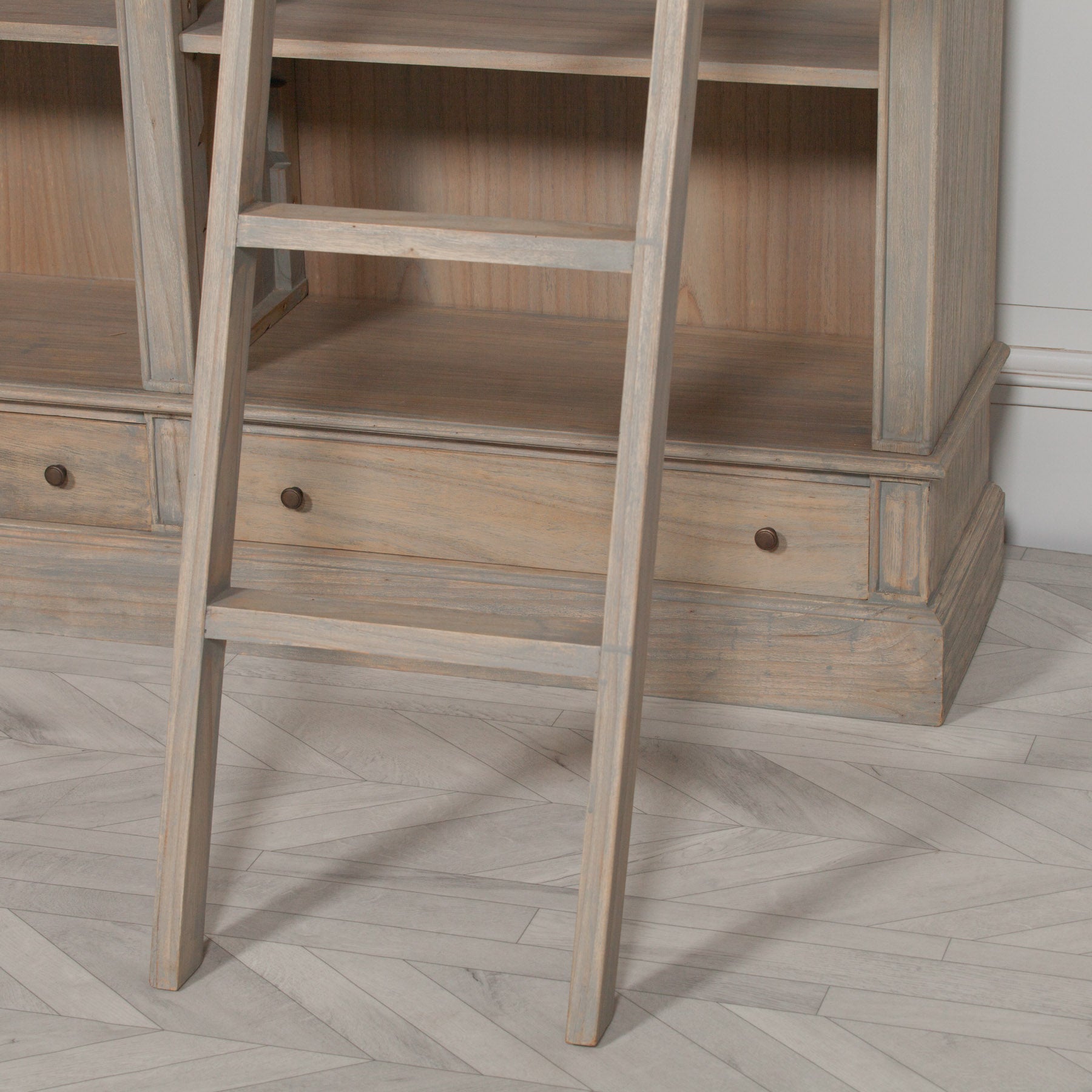 Classical French Style Solid Wood Extra Large Triple Open Bookcase with Ladder