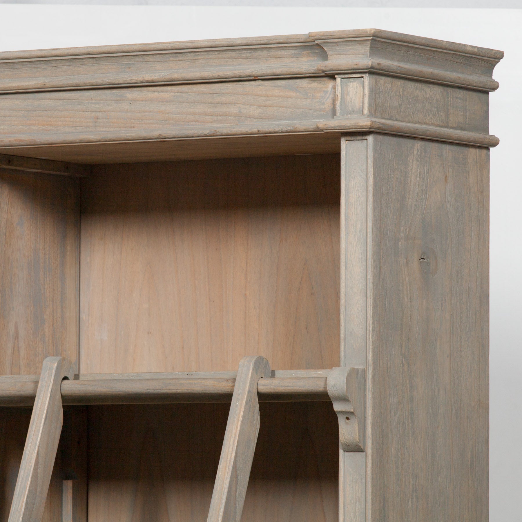 Classical French Style Solid Wood Extra Large Triple Open Bookcase with Ladder
