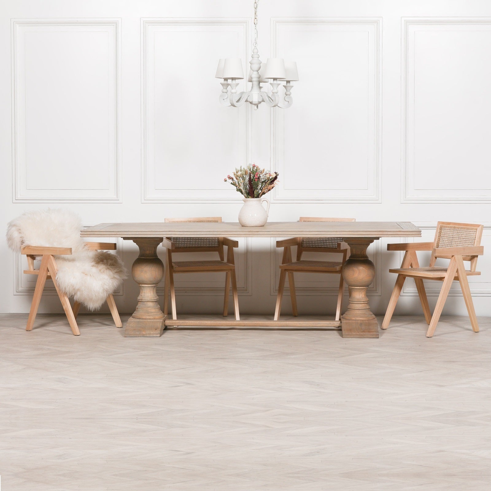 Rustic Farmhouse Style Extra Large 2.4m Long White Cedar Wood Dining Table