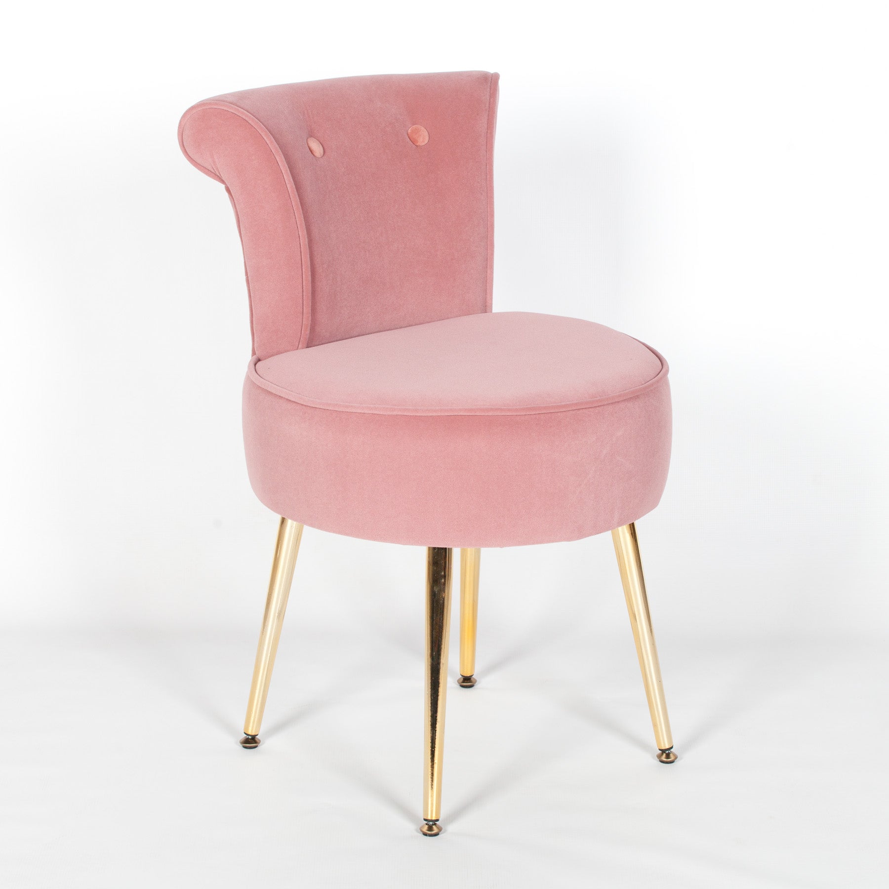 Retro Style Pink Velvet Stool Chair with Gold Plated Legs