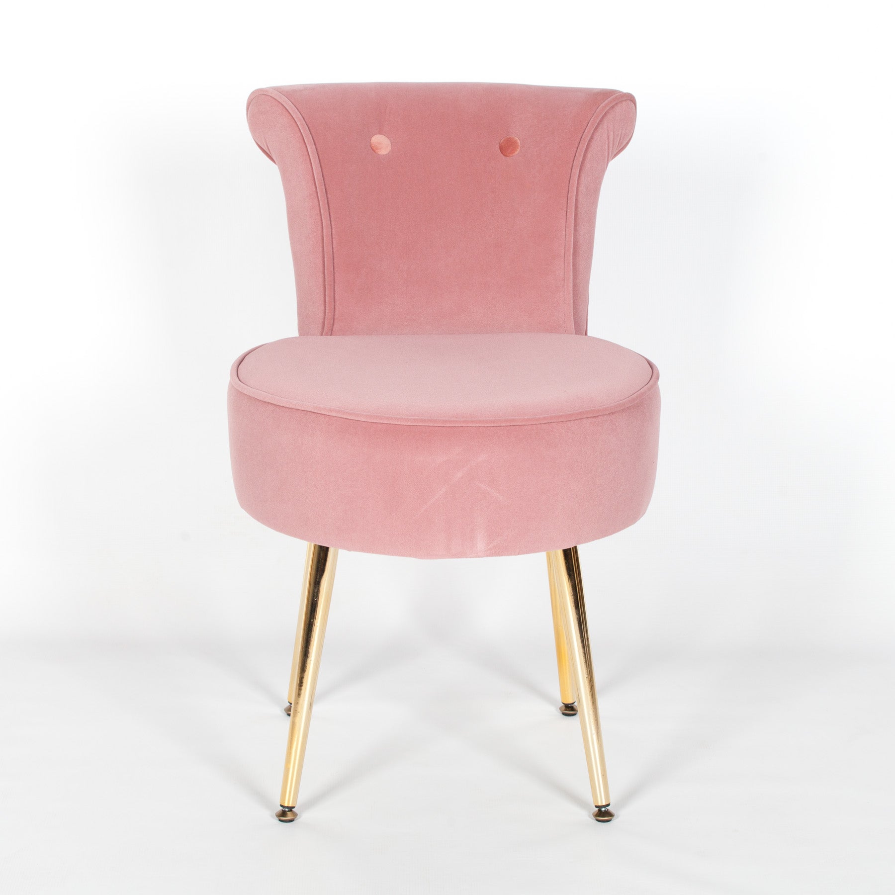 Retro Style Pink Velvet Stool Chair with Gold Plated Legs