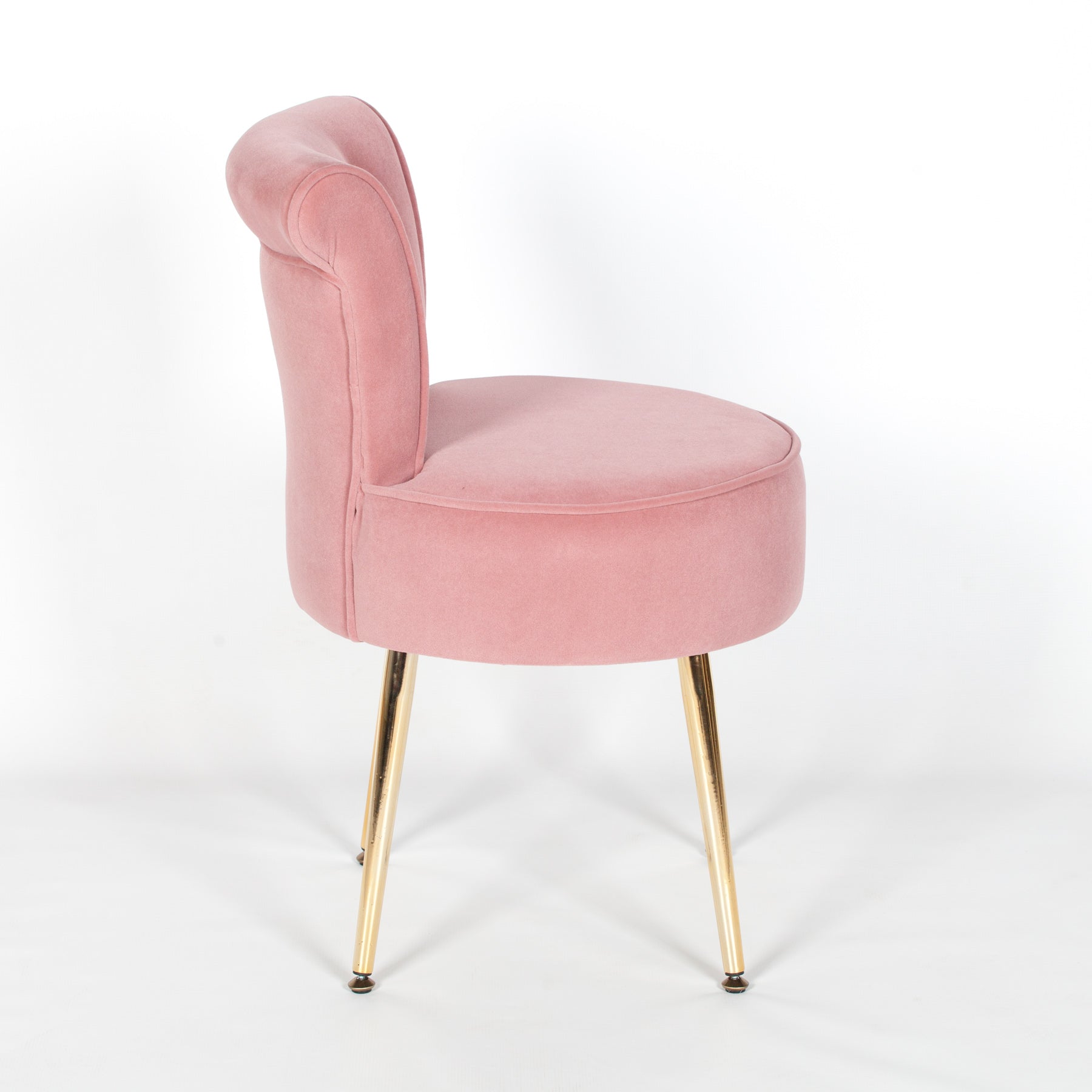 Retro Style Pink Velvet Stool Chair with Gold Plated Legs
