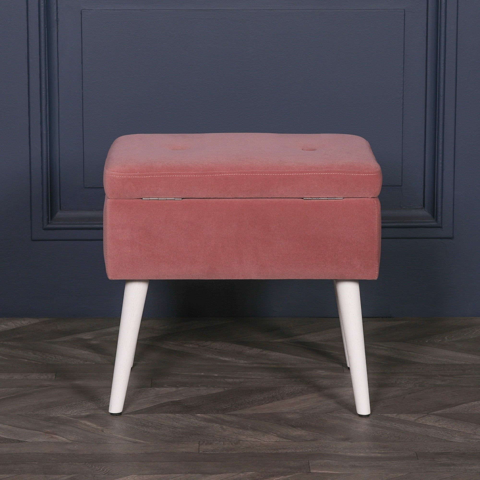 Art Deco Style Pink Velvet Suitcase Stool with White Legs