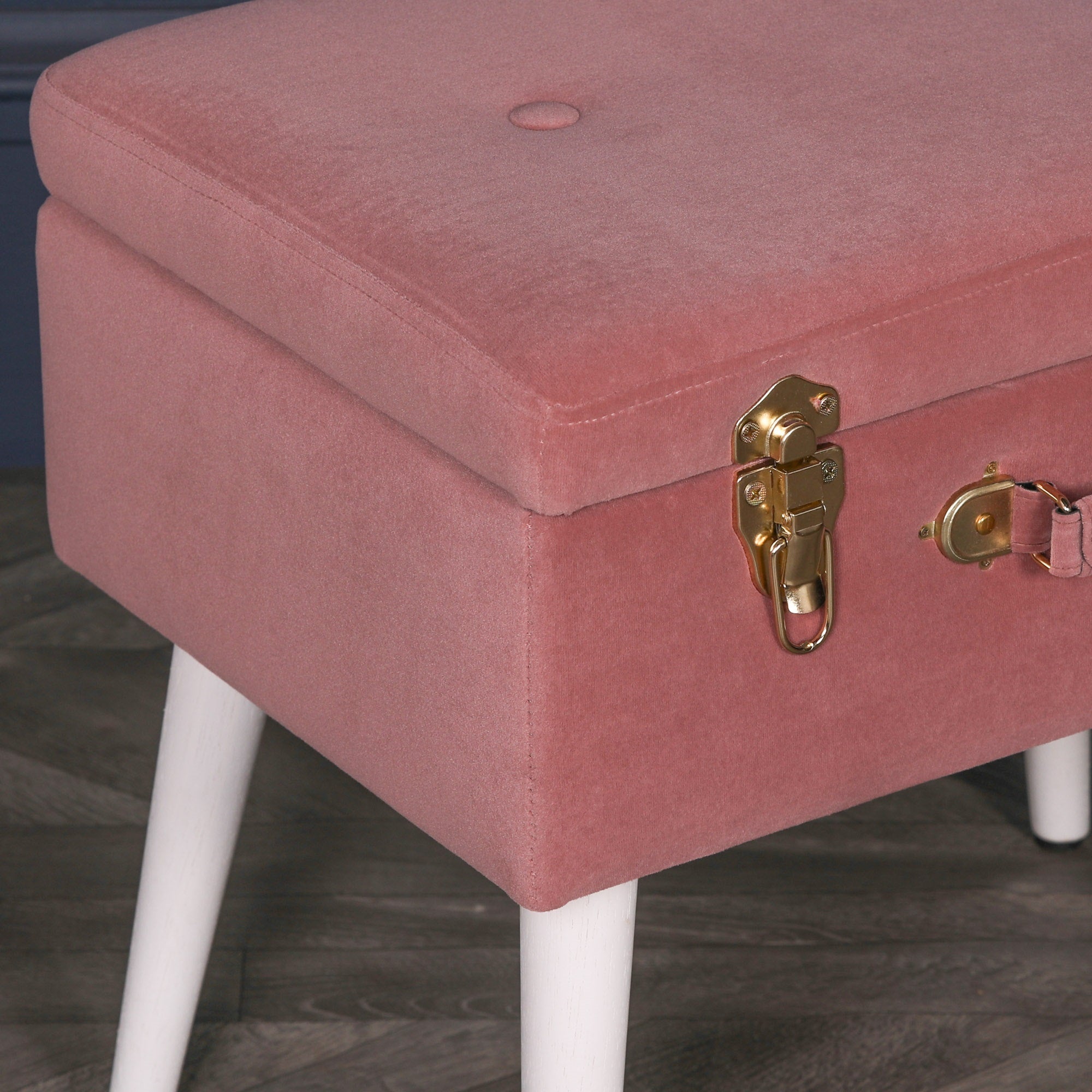 Art Deco Style Pink Velvet Suitcase Stool with White Legs