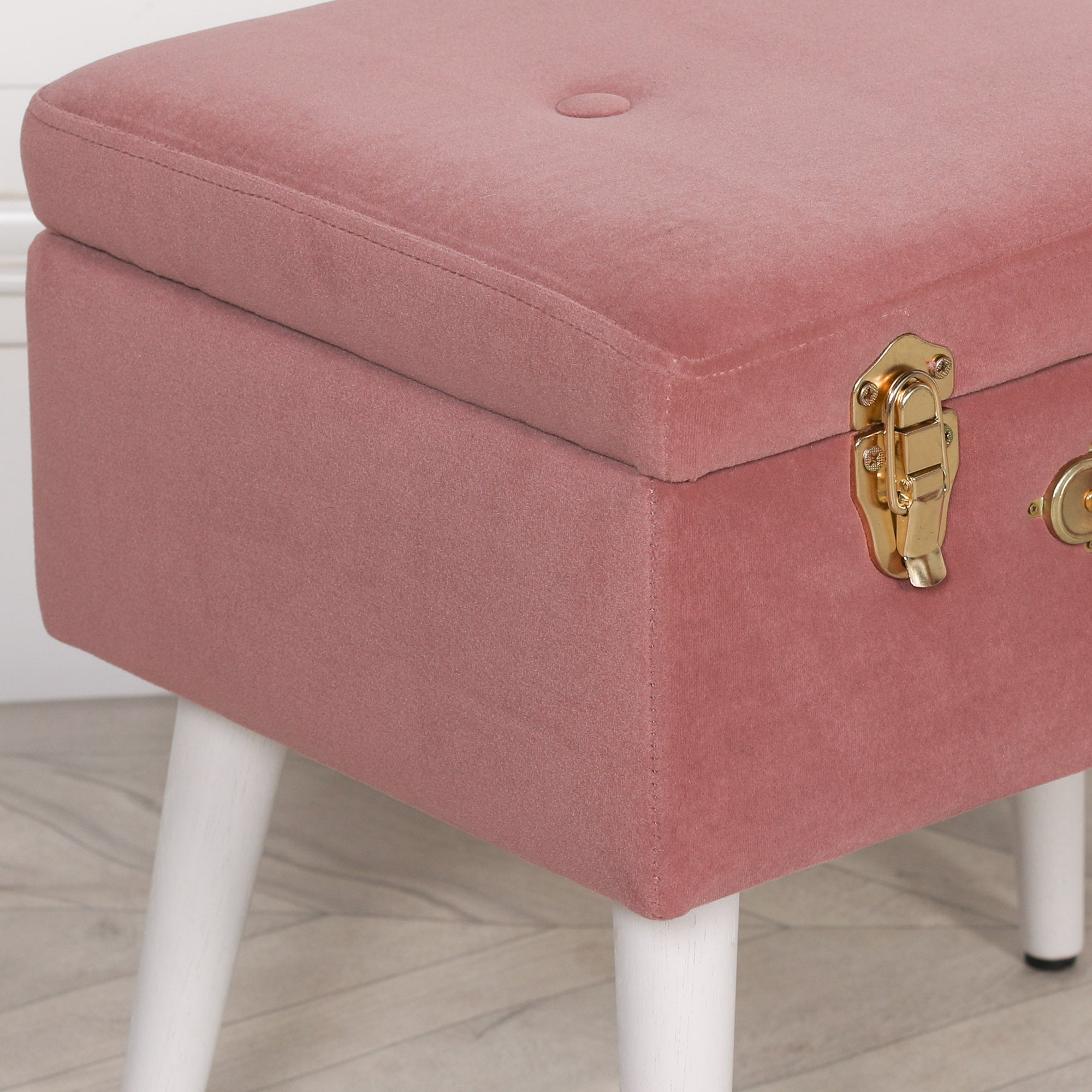 Art Deco Style Pink Velvet Suitcase Stool with White Legs