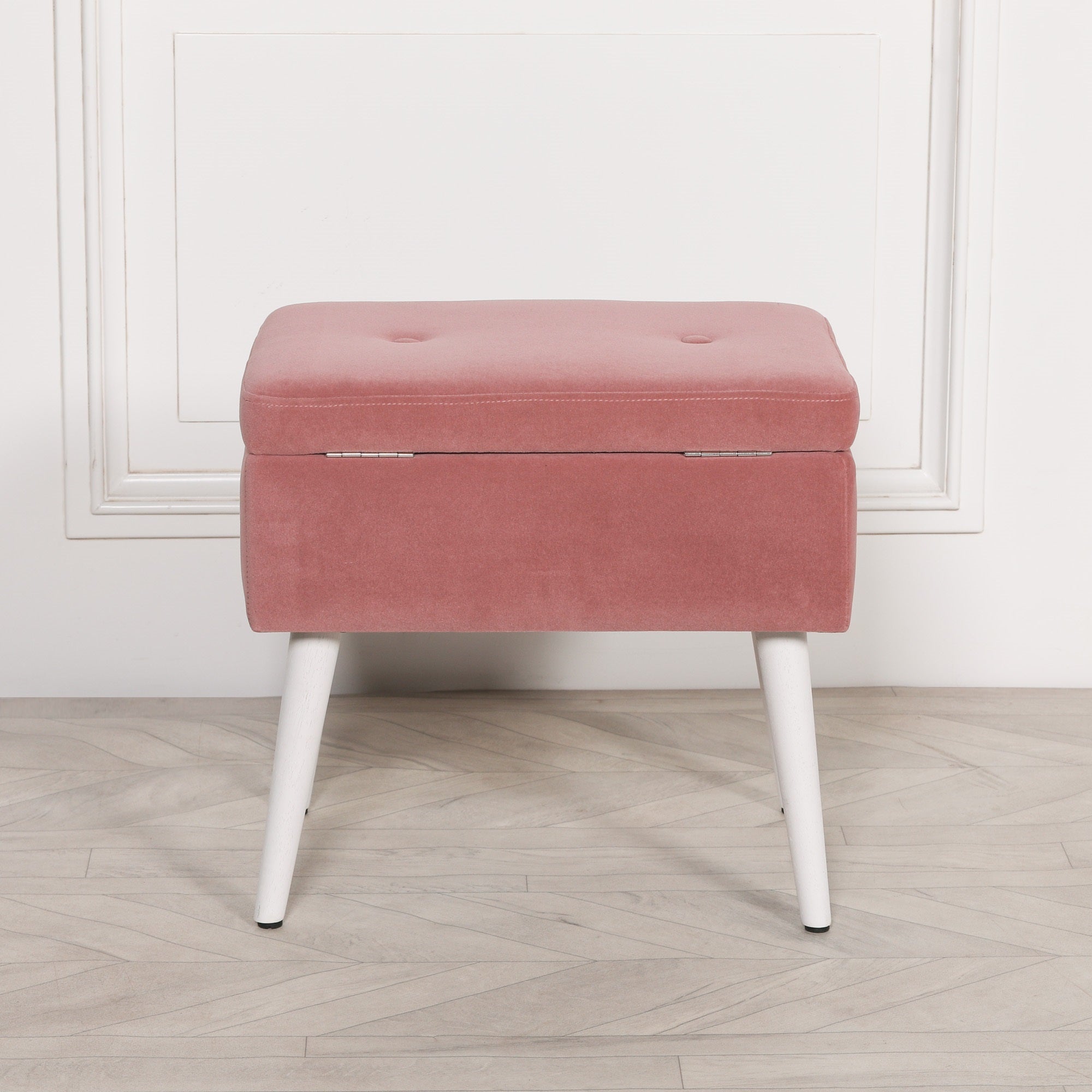 Art Deco Style Pink Velvet Suitcase Stool with White Legs