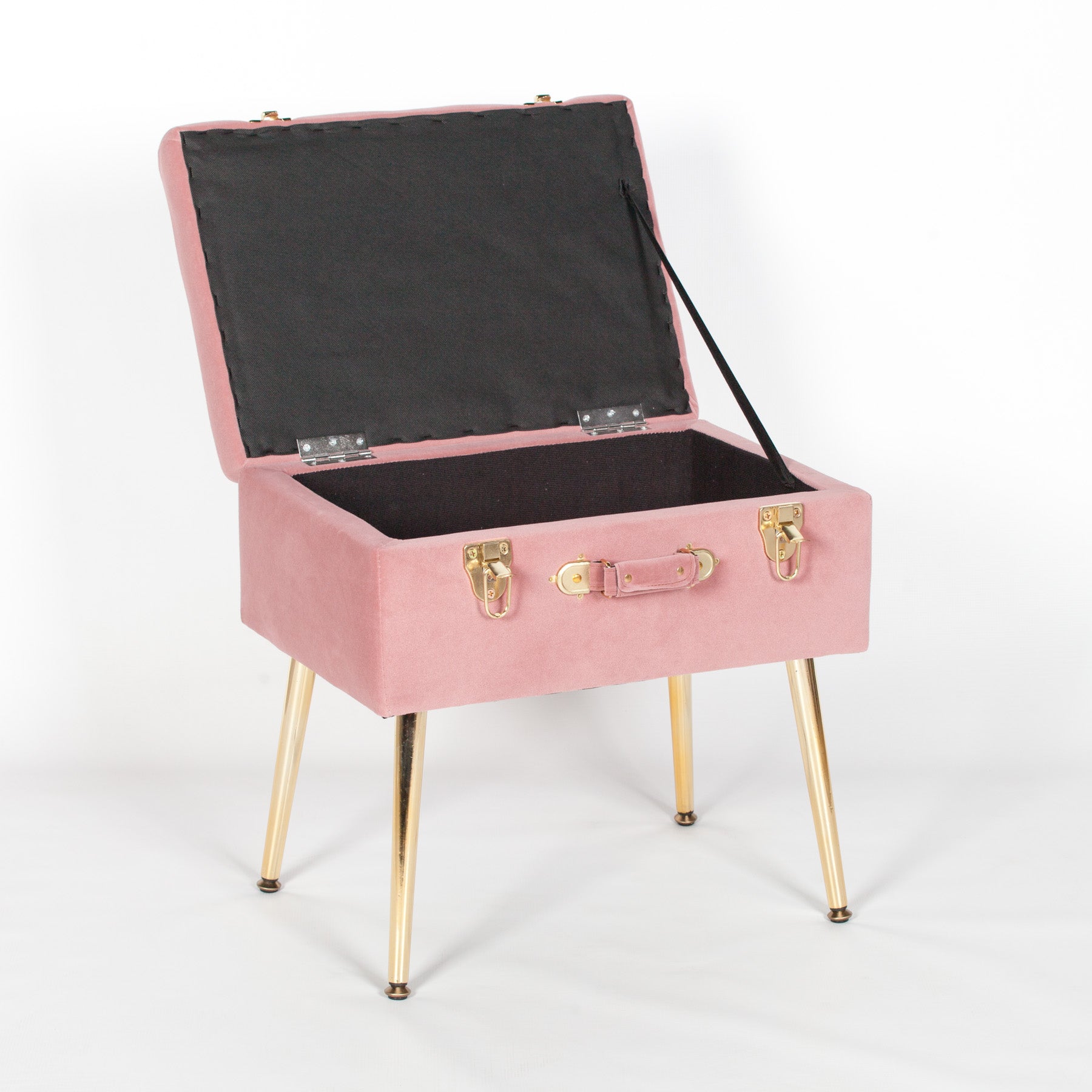 Art Deco Style Pink Velvet Suitcase Stool with Gold Legs