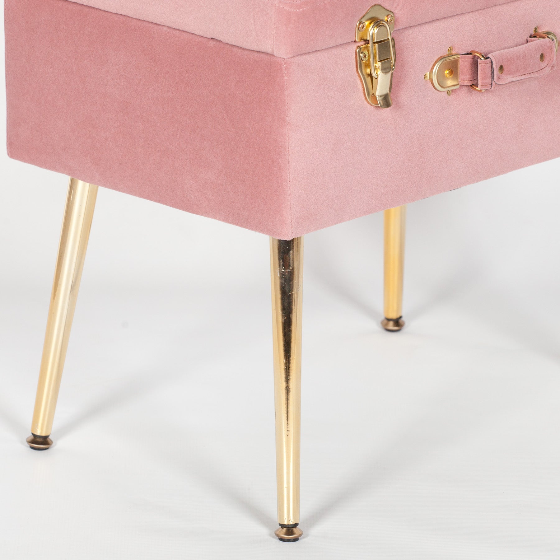 Art Deco Style Pink Velvet Suitcase Stool with Gold Legs
