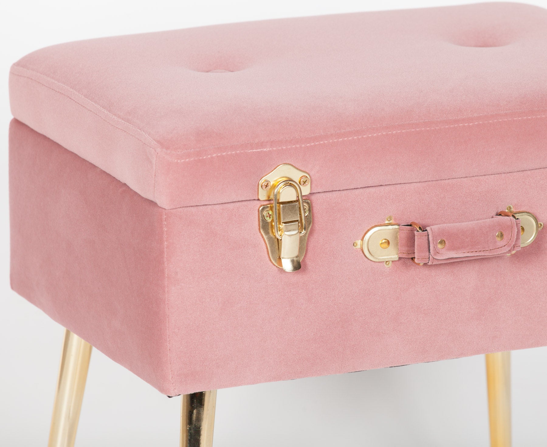 Art Deco Style Pink Velvet Suitcase Stool with Gold Legs
