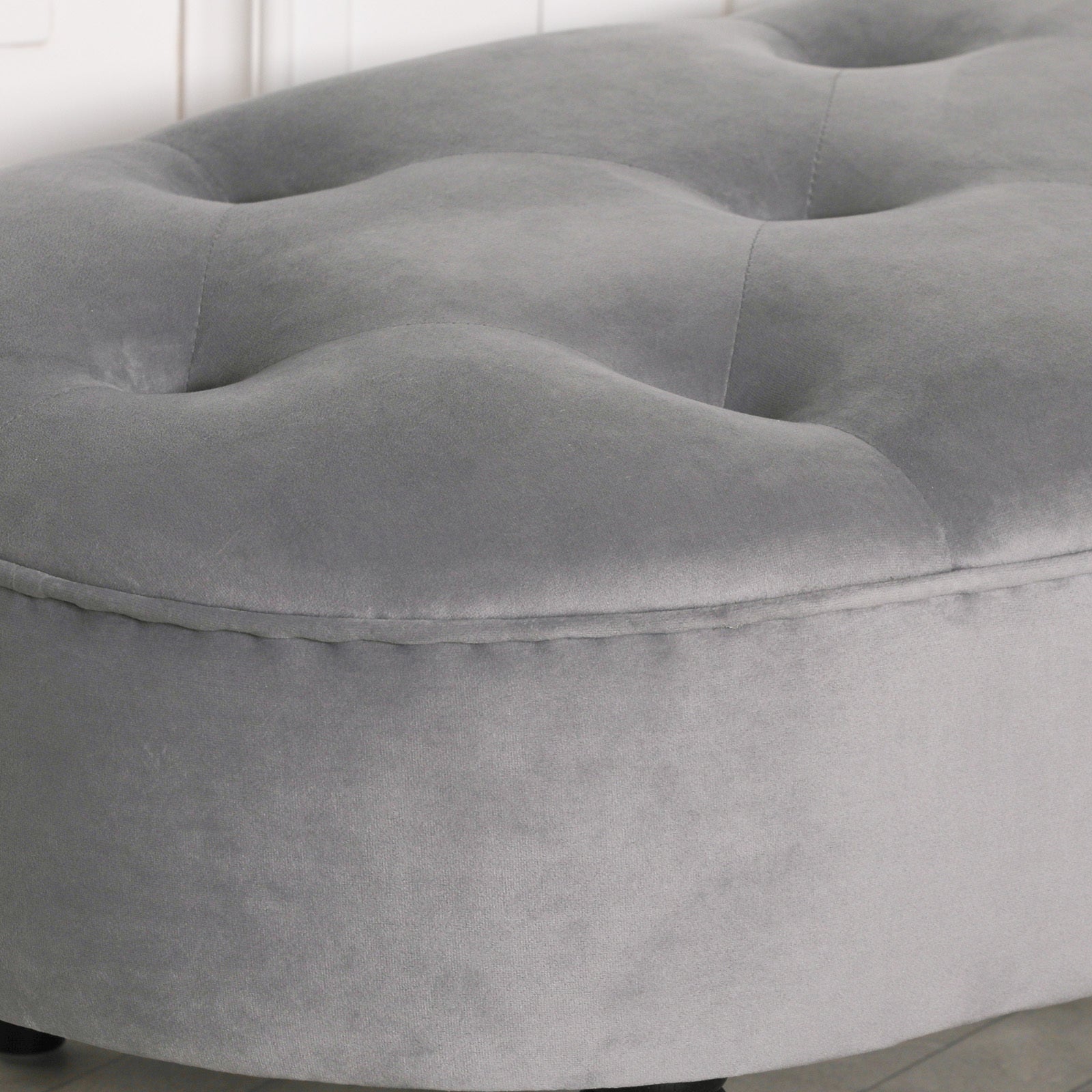 Art Deco Style Grey Velvet Bench with Wooden Legs