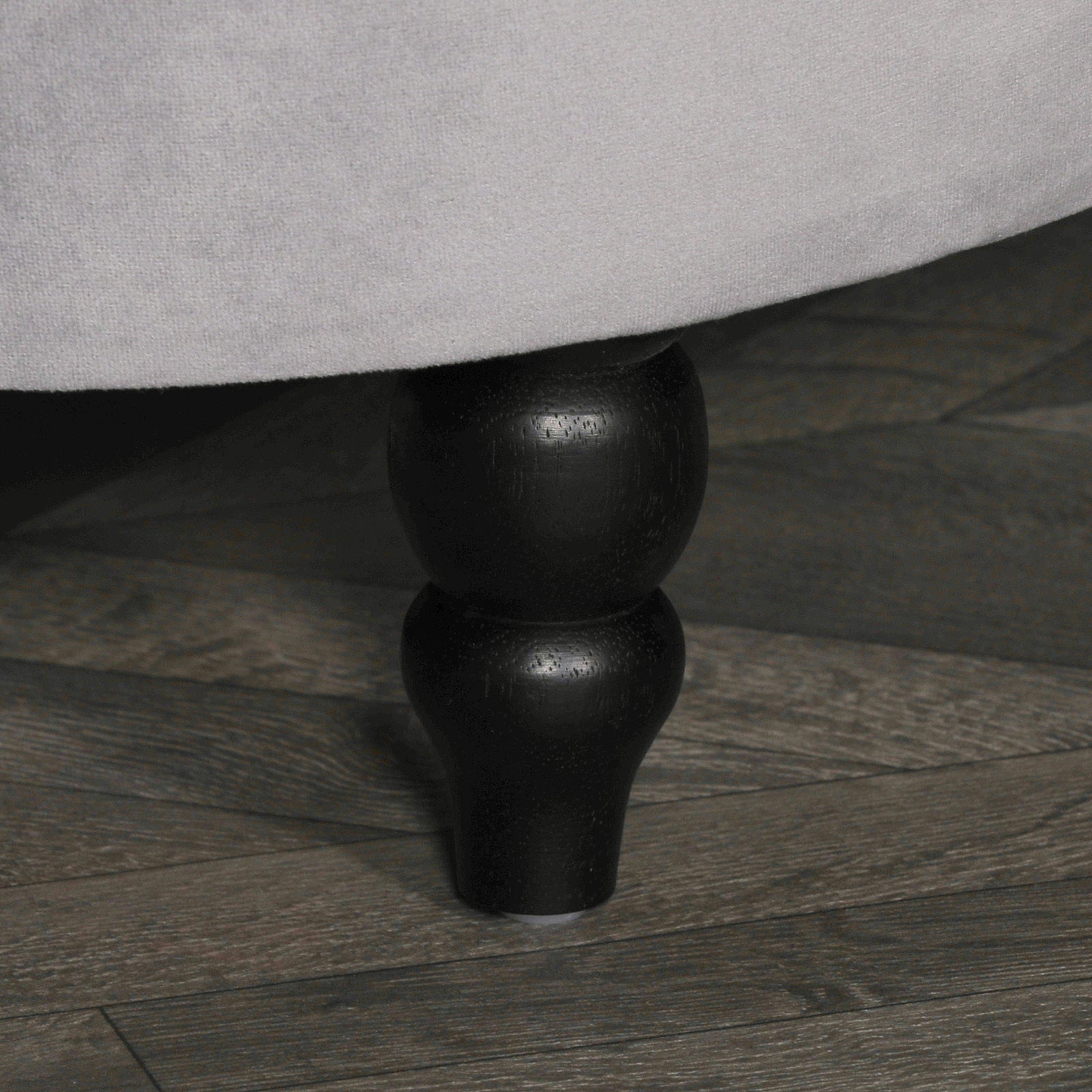 Art Deco Style Grey Velvet Bench with Wooden Legs