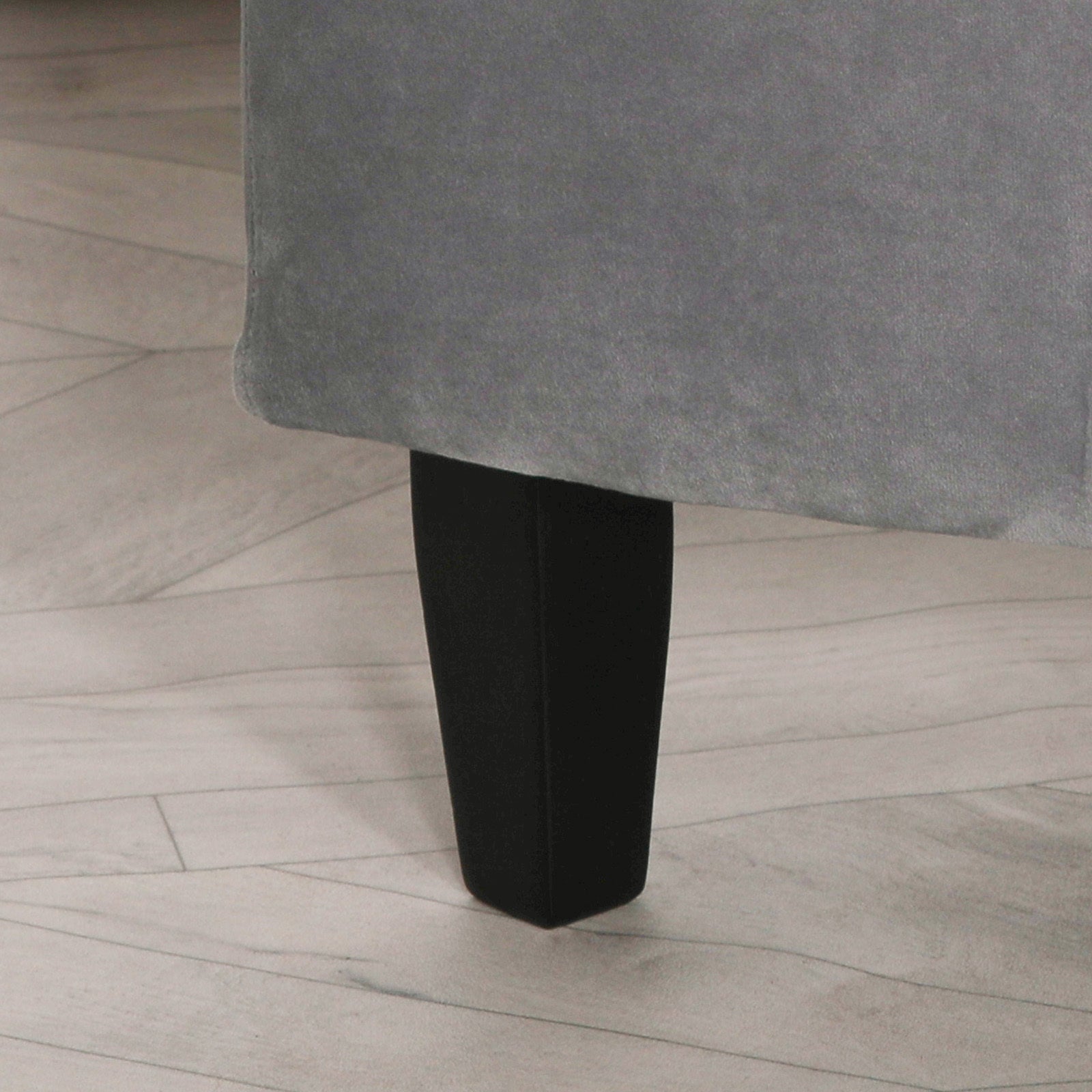 Grey Velvet Art Deco Style Storage Pouf Ottoman with Wooden Legs