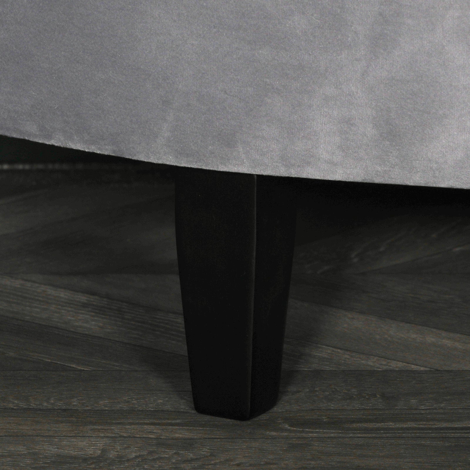 Grey Velvet Art Deco Style Storage Pouf Ottoman with Wooden Legs