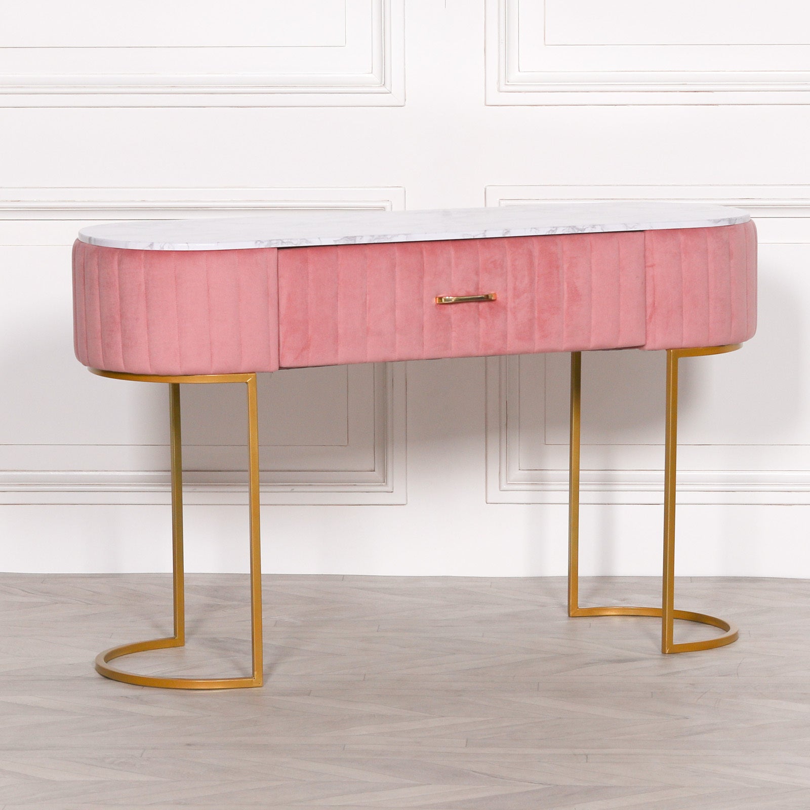 Art Deco Style Pink Colour Velvet Upholstered Dressing Table