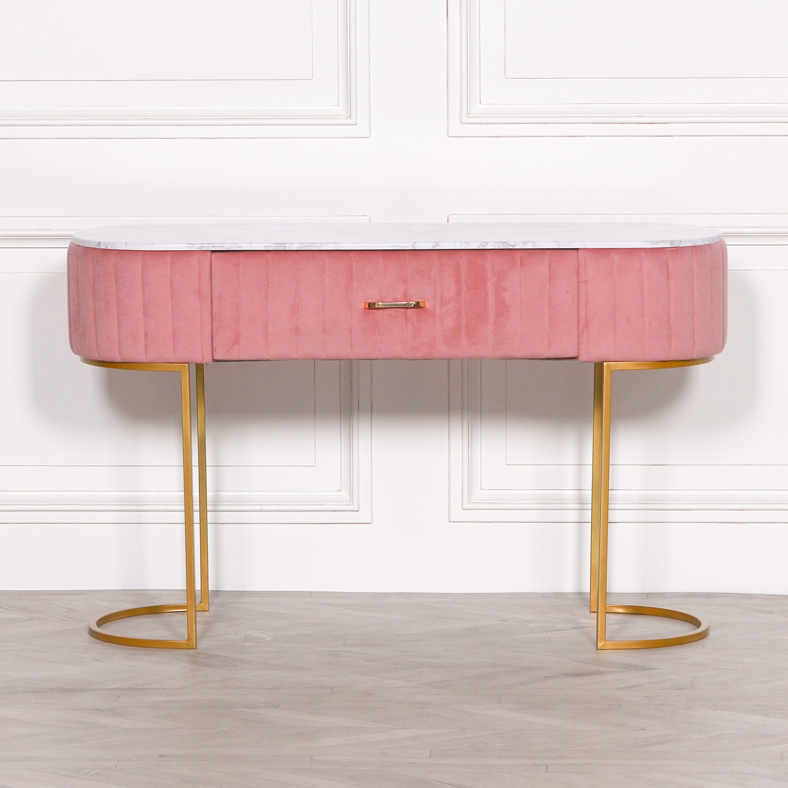 Art Deco Style Pink Colour Velvet Upholstered Dressing Table