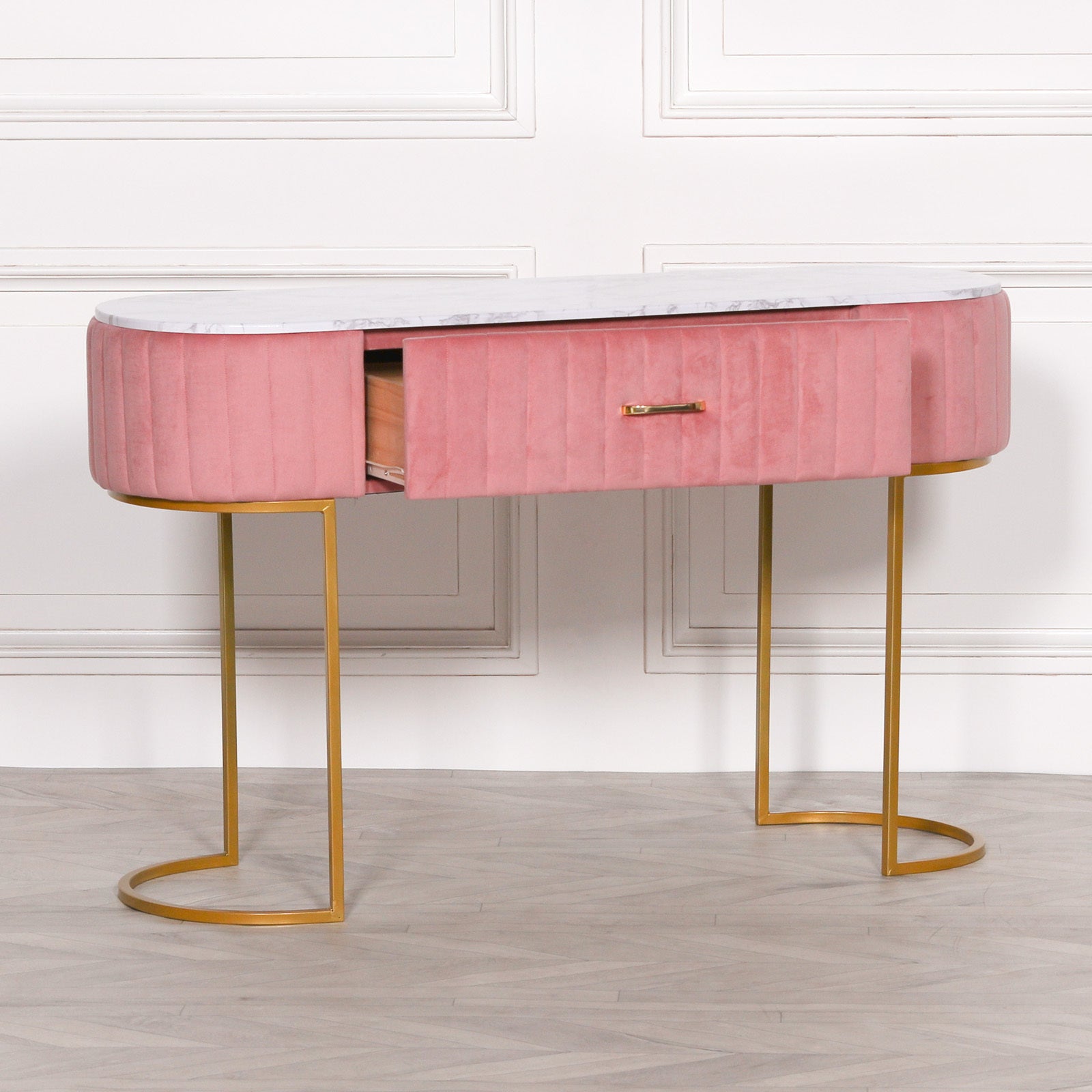 Art Deco Style Pink Colour Velvet Upholstered Dressing Table