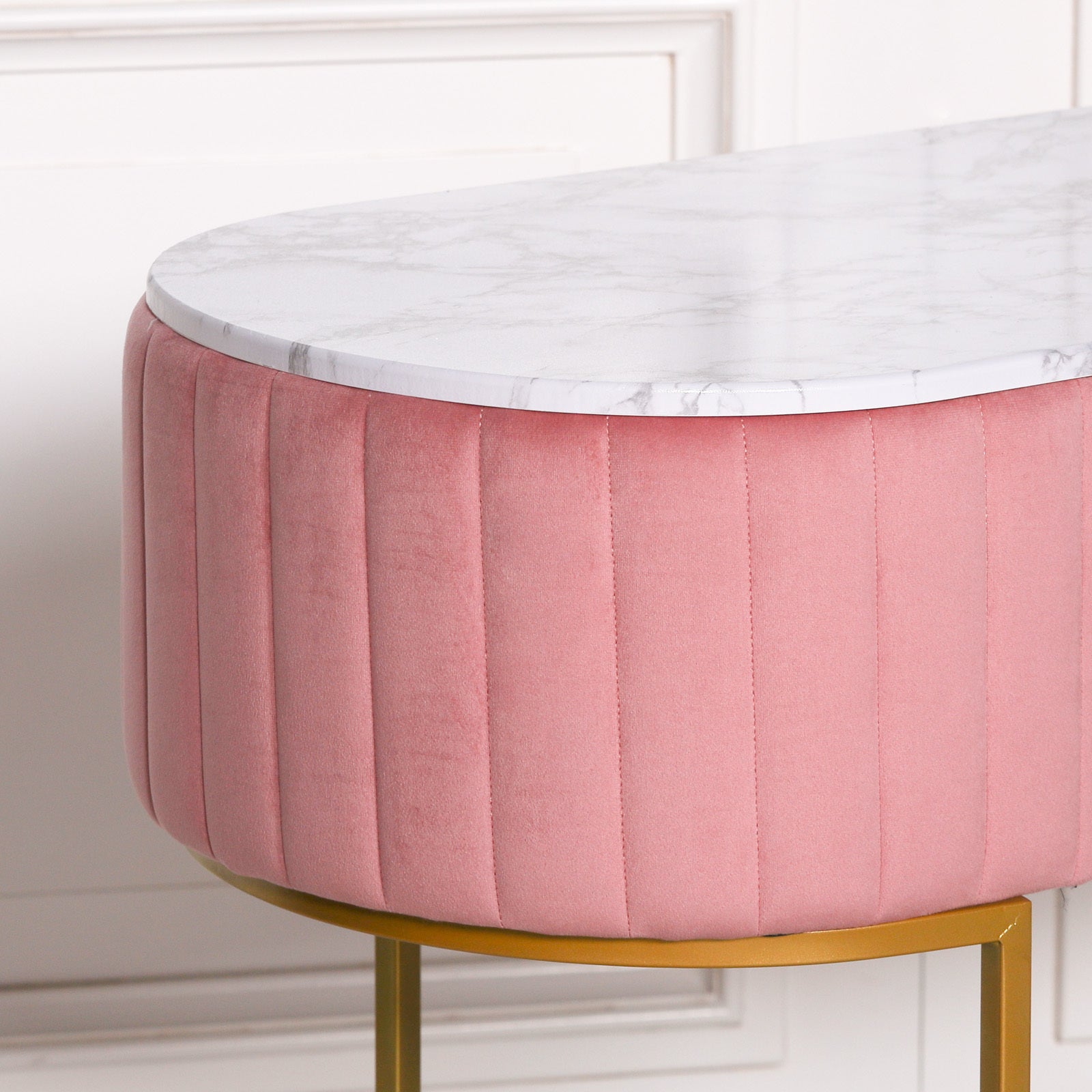 Art Deco Style Pink Colour Velvet Upholstered Dressing Table