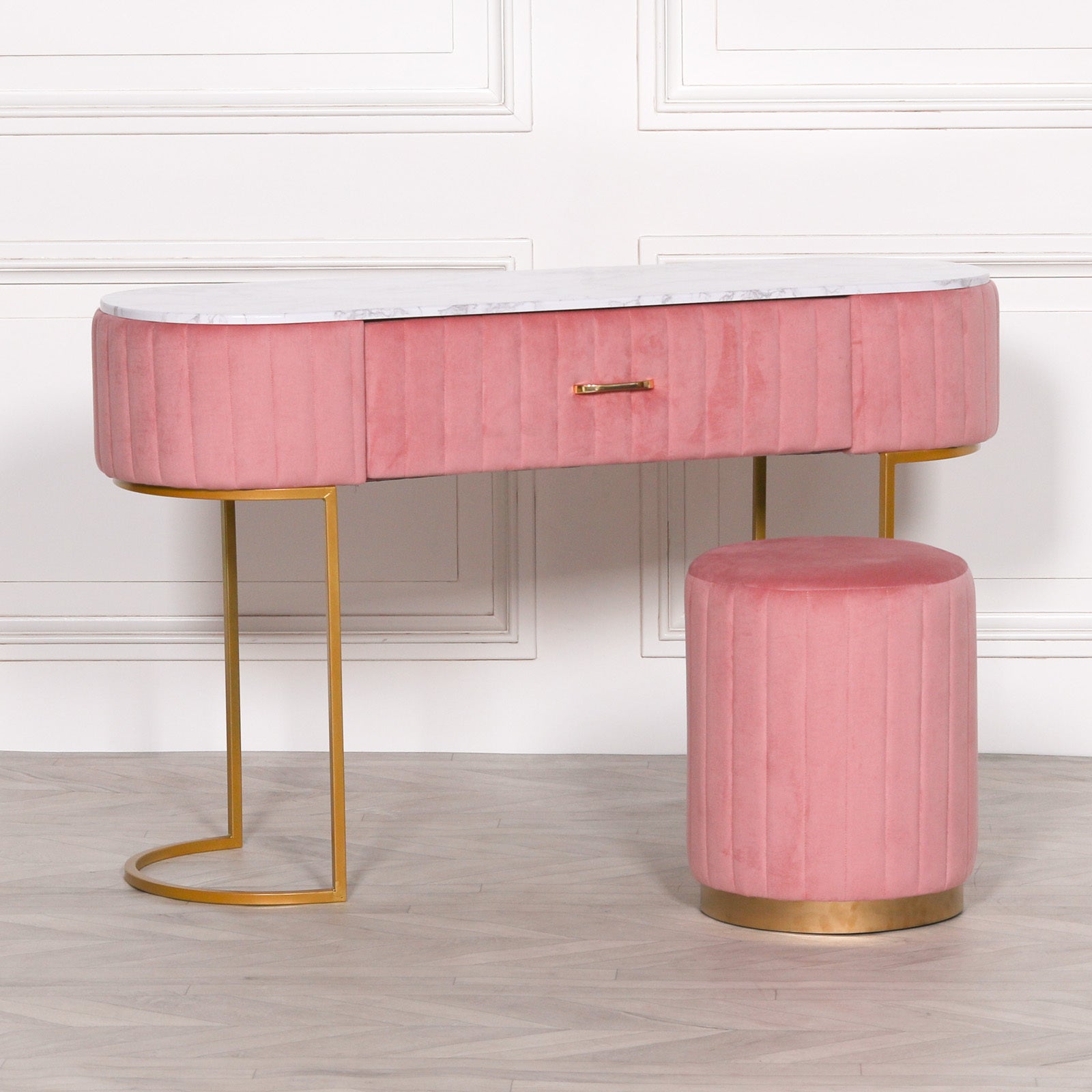 Art Deco Style Pink Colour Velvet Upholstered Dressing Table